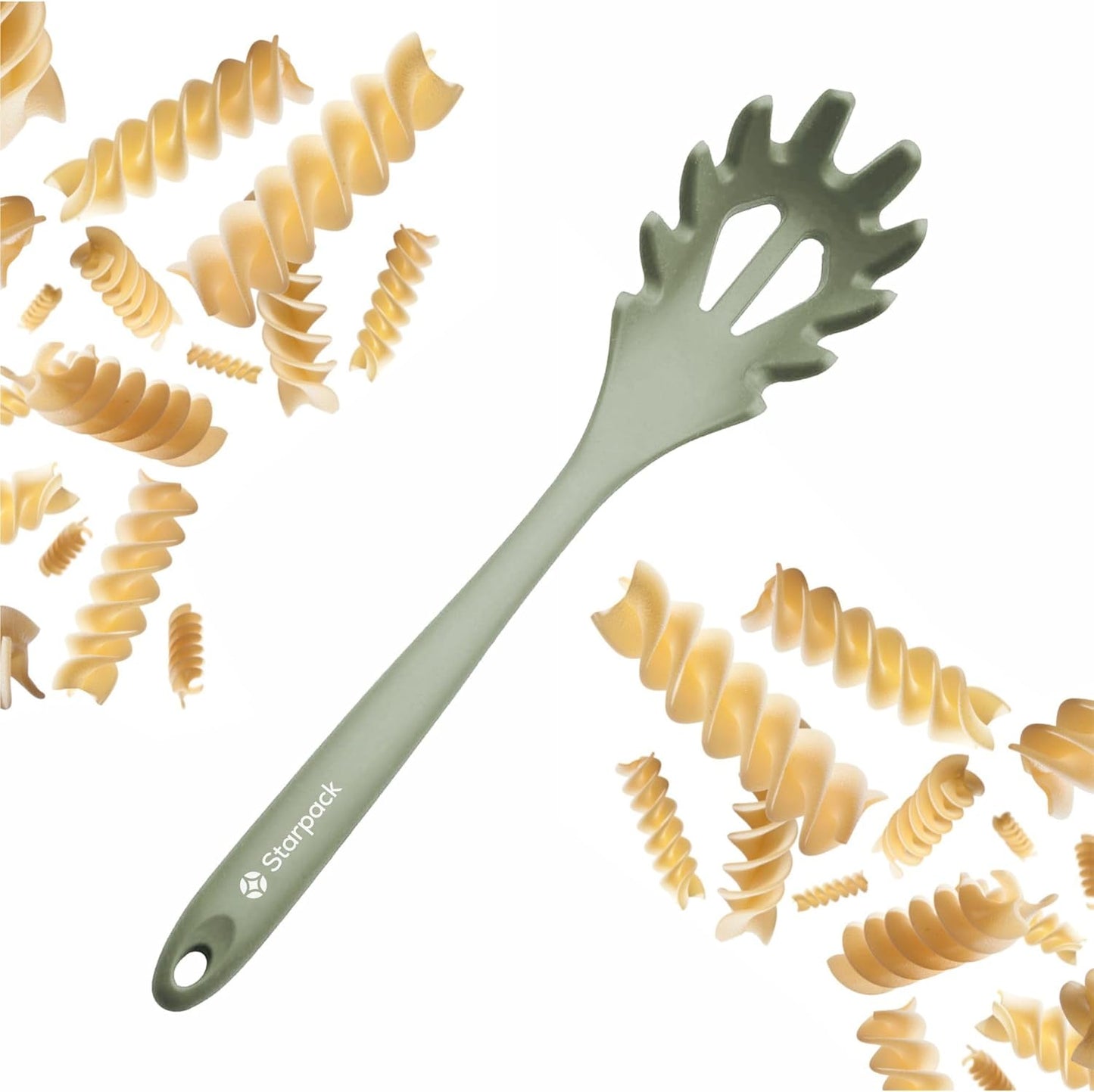 Starpack 'Forking Good' XL Premium Silicone Pasta Fork (13.5") - Spaghetti Spoon High Heat Resistant to 600°F - Silicone Pasta Spoon Strainer - Pasta Server Spoon with Teeth - Pasta Server Utensil