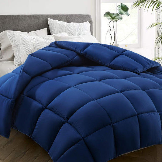 HYLEORY All Season Twin Size Bed Comforter - Cooling Down Alternative Quilted Duvet Insert with Corner Tabs - Winter Warm - Machine Washable - Navy Blue