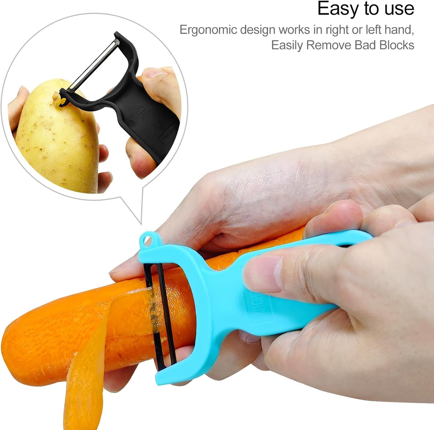 Original Vegetable Peeler, Potato Peelers for kitchen Carbon Steel Blade 3-Pack Grey/Blue/Black