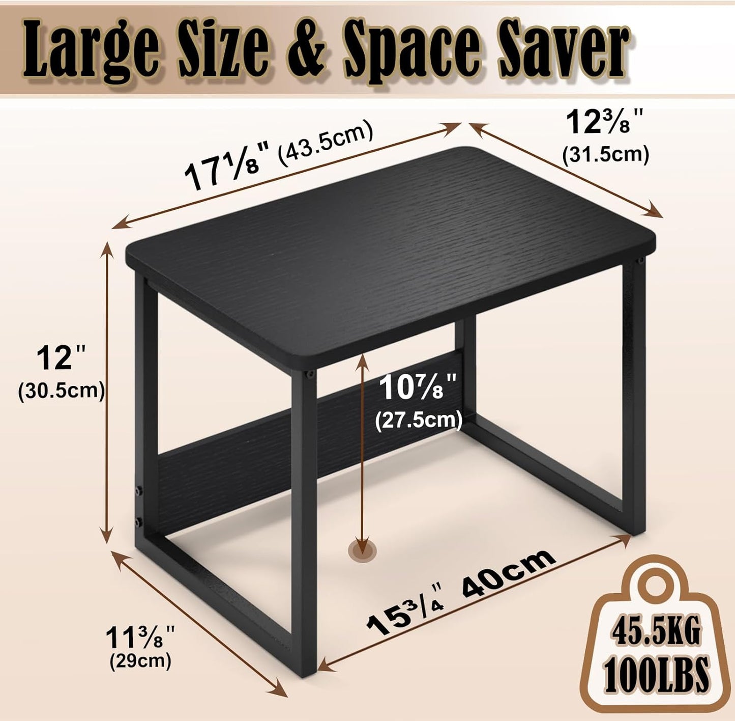 MARTY Kitchen Countertop Organizer Cabinet Shelf, 17x12.4 Large Spice Racks Counter Shelf Microwave Oven Rack Desktop Storage Organization for Kitchen, Office, Metal & Wood, Black