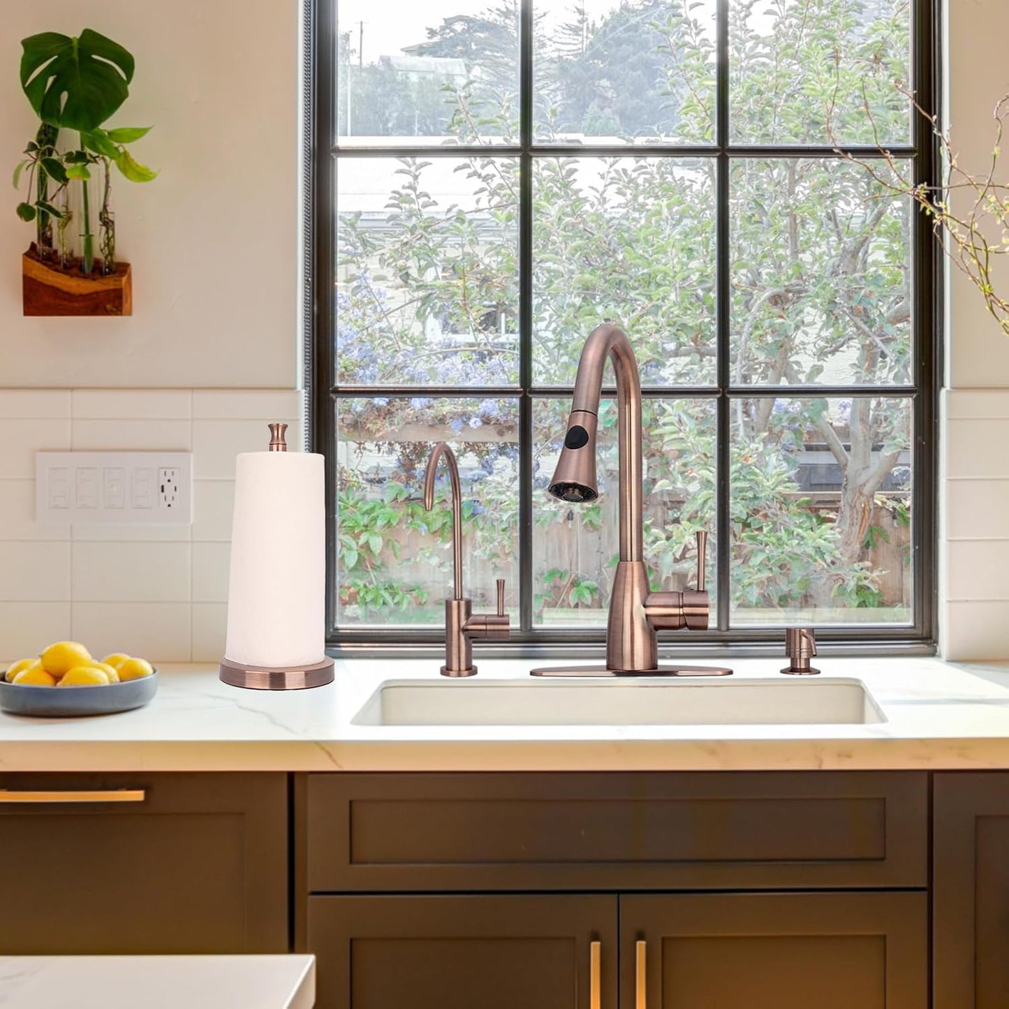 Akicon Paper Towel Holder Stand for Kitchen Countertop & Dining Room Table (Antique Copper, Modern)