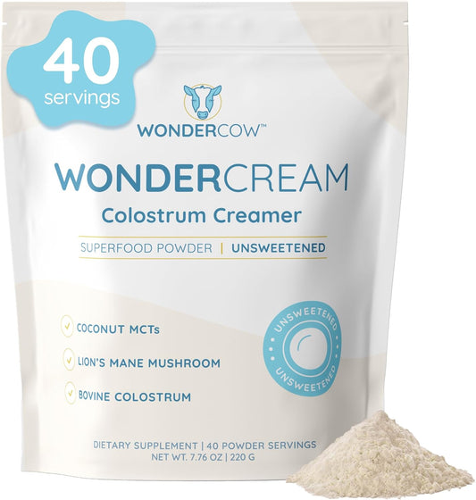 Bovine Colostrum Superfood Creamer Supplement Powder w/Organic Lions Mane Mushroom & Coconut Milk Powder MCTs | Functional Sugar Free Keto Coffee, Smoothie & Drink Mix Unsweetened