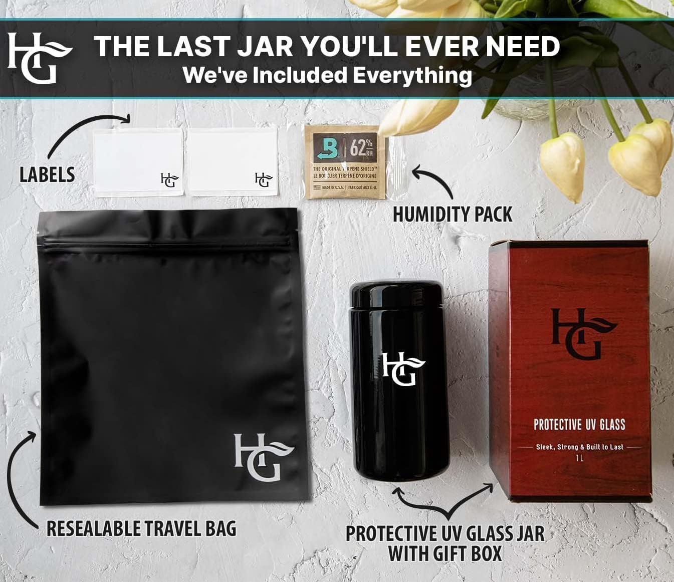 Herb Guard - 2 Oz Airtight Ultraviolet Jar (1 Liter) Keeps Herbs Fresh for Months