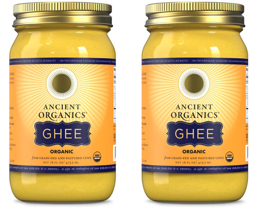 Ancient Organics Ghee, Organic Grass Fed Gluten Free Clarified Ghee Butter with Vitamins & Omegas, Lactose Free, 100% Certified Organic, Kosher, USDA Certified, Made in USA - 16 Fl Oz (Pack of 2)