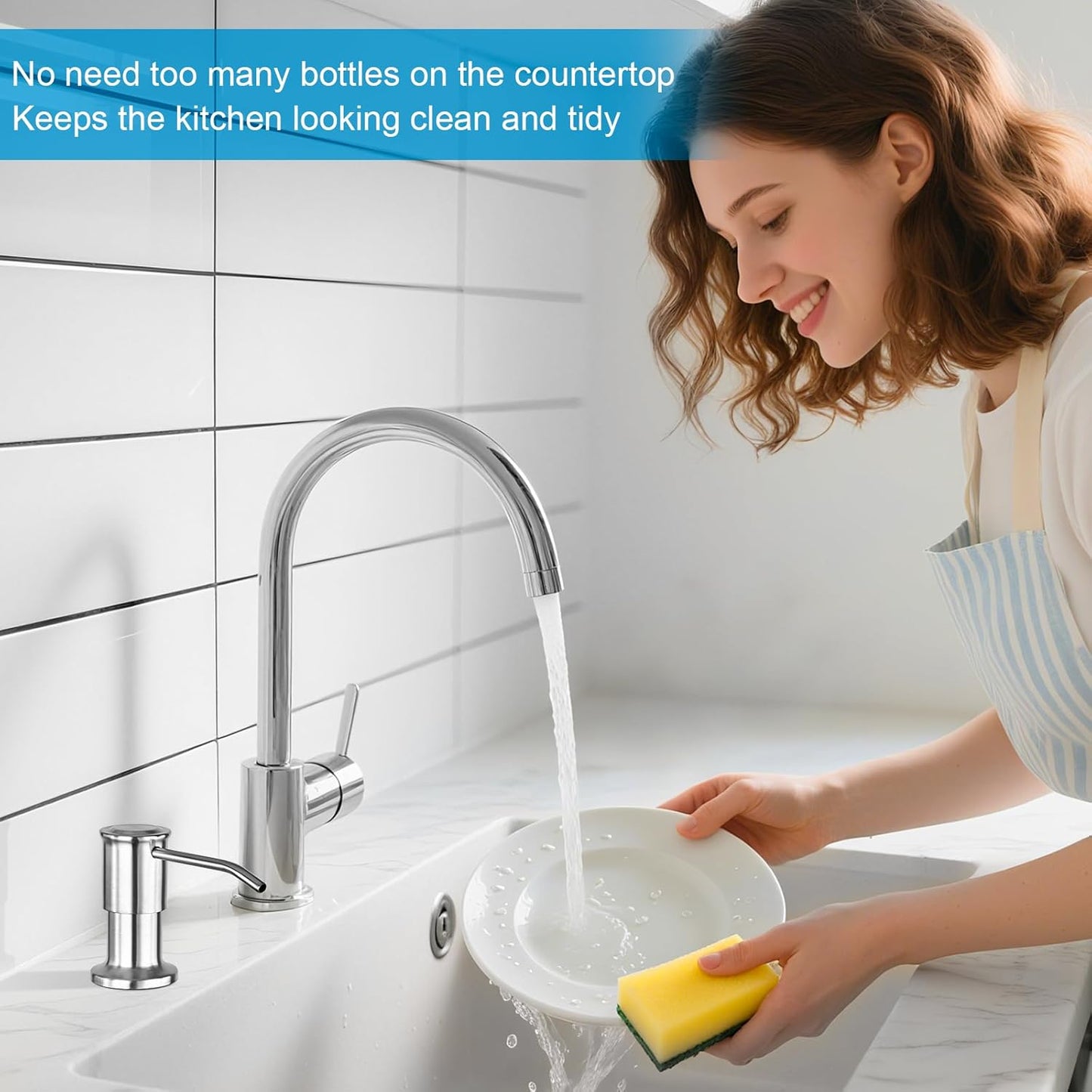 Soap Dispenser for Kitchen Sink, Upgrade Built in Sink Soap Dispenser Brushed Nickel, Countertop Sink Soap Dispenser Pump with 47" Extension Tube kit, No Need More Refills