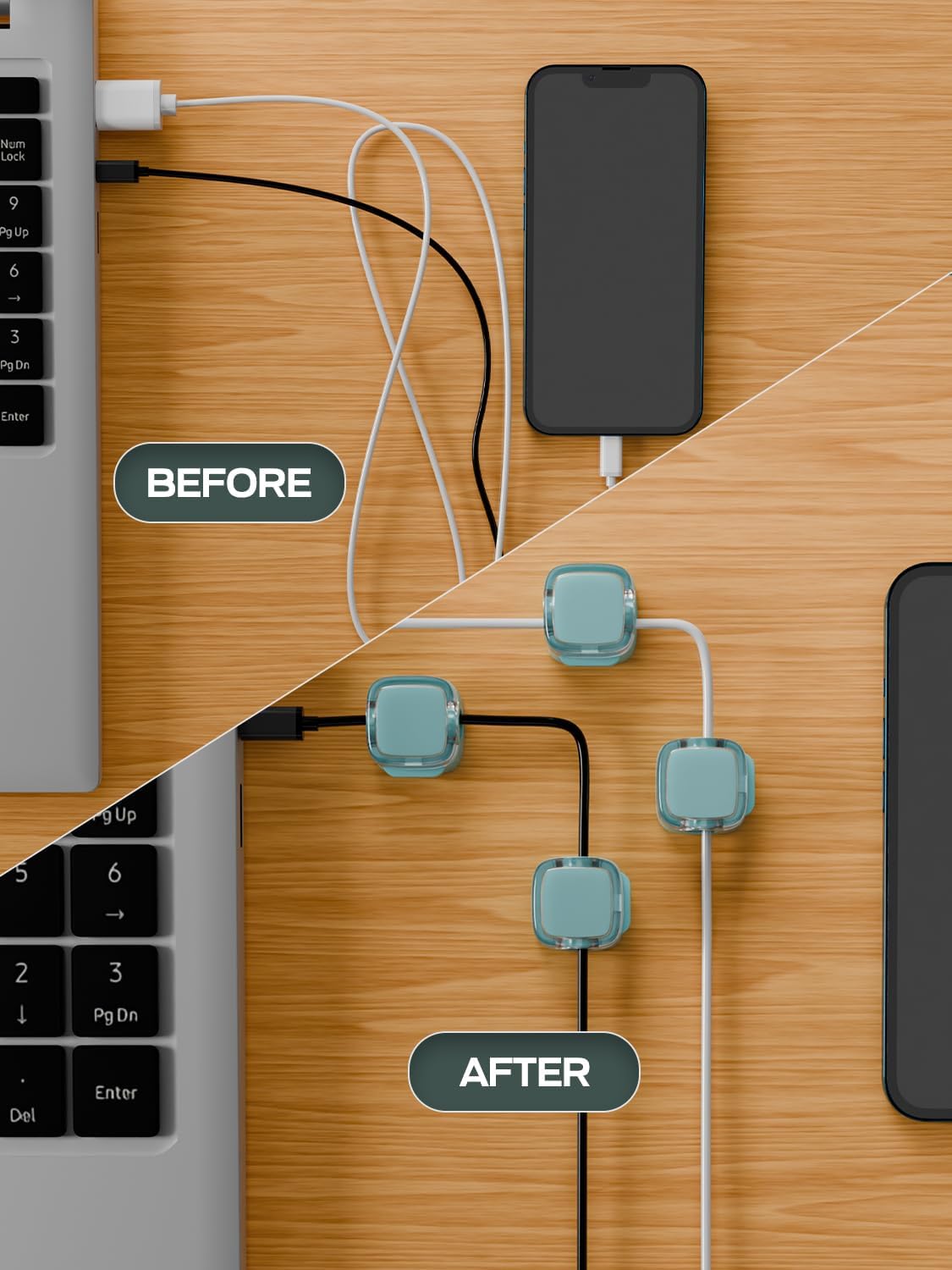 6-Pack Magnetic Cord Holder, Cord Holder with Strong Magnetic Lid, Holds Cables Firmly, 7 mm Charger Holder & HDMI Cord Organizer Clips, Strong Adhesive Pad (Blue)