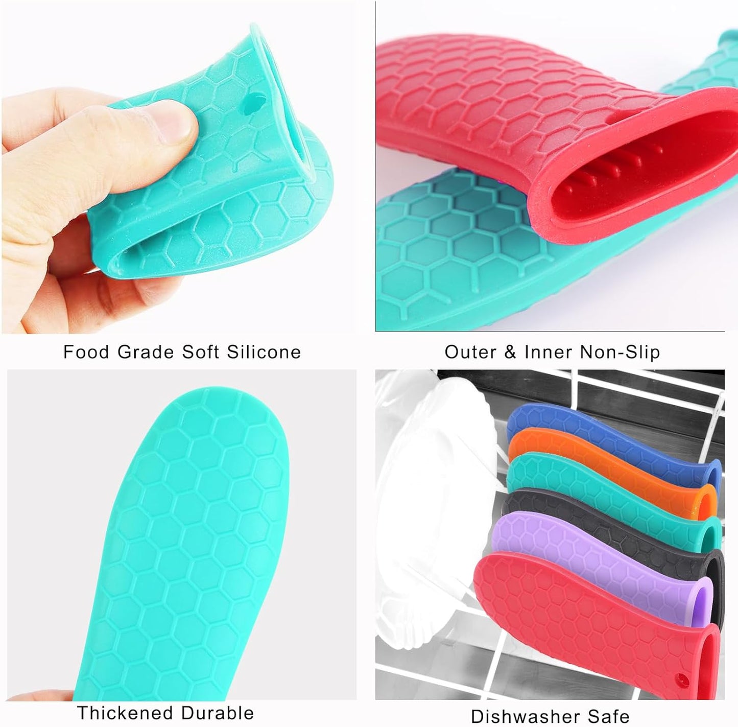 8 Pcs Non-Slip Silicone Hot Handle Holder & Assist Grips, Potholder for Cast Iron Skillets, Heat Resistant Handle Cover Sleeve for Frying Pans, Casserole, Cookware Handles, Lake Blue