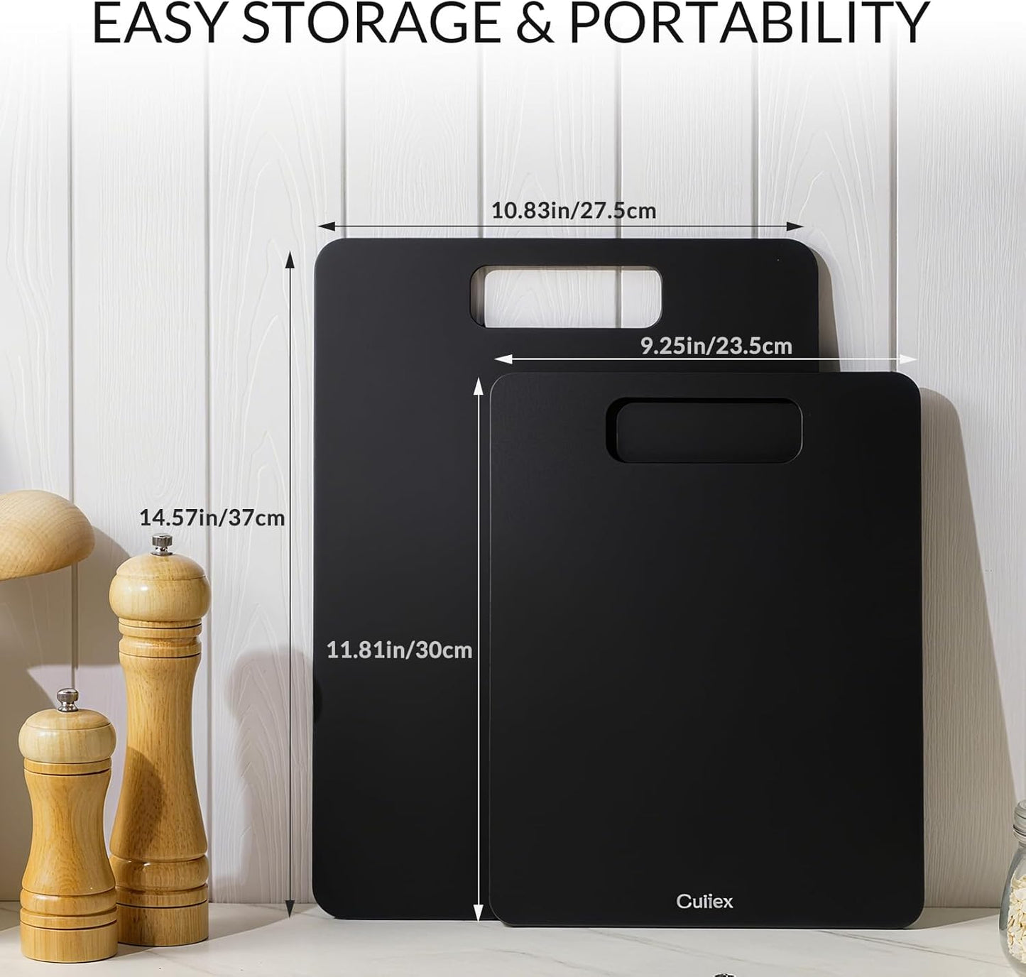 Cutting Boards for Kitchen [Set of 2], Wood Fiber Composite Cutting Board, Dishwasher Safe, Non Slip Non Toxic Chopping Board for Meat Vegetables Fruit Cheese - Black