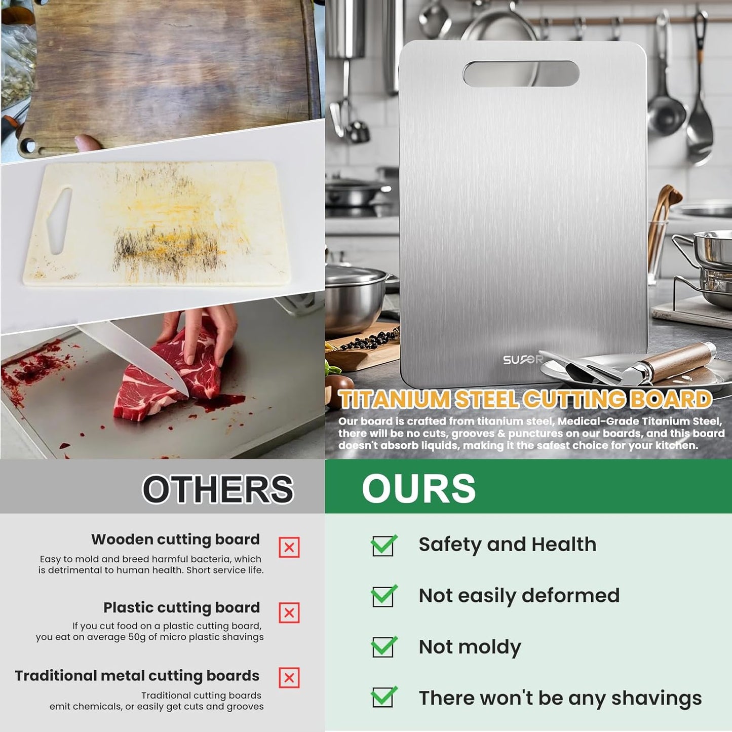 2 Pack Titanium Cutting Board,100% Pure Titanium Cutting Boards For Kitche,Easy to clean, Double-sided food-grade Cutting Board For Cutting Meats, Fruits And Vegetables,M+L