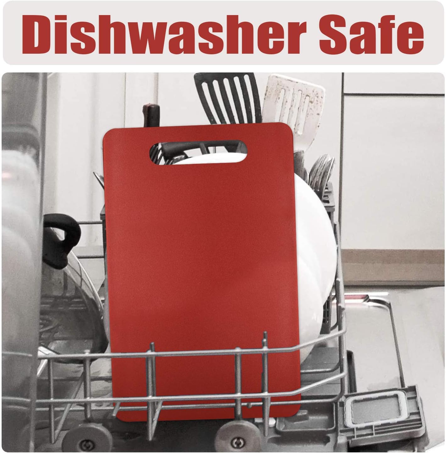 Fotouzy Plastic Utility Cutting Board with Handles, Food Safe PP Material, BPA Free, Dishwasher Safe, Thick Chopping Board, Large Size, Easy Grip Handle, for Kitchen (Red),15.5 x 10"