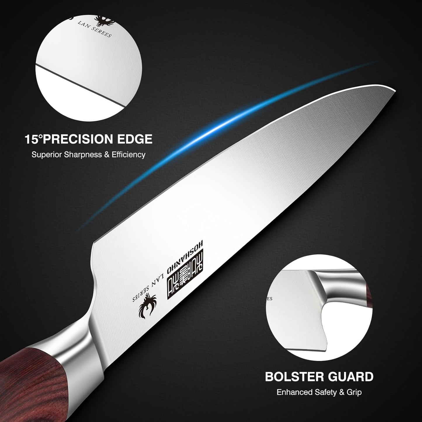 HOSHANHO 5-Piece Japanese Style Kitchen Knife Set,Professional Ultra Sharp High-Carbon Stainless Steel Chefs Knives with Ergonomic Wood Handle,Elegant Box Packaging