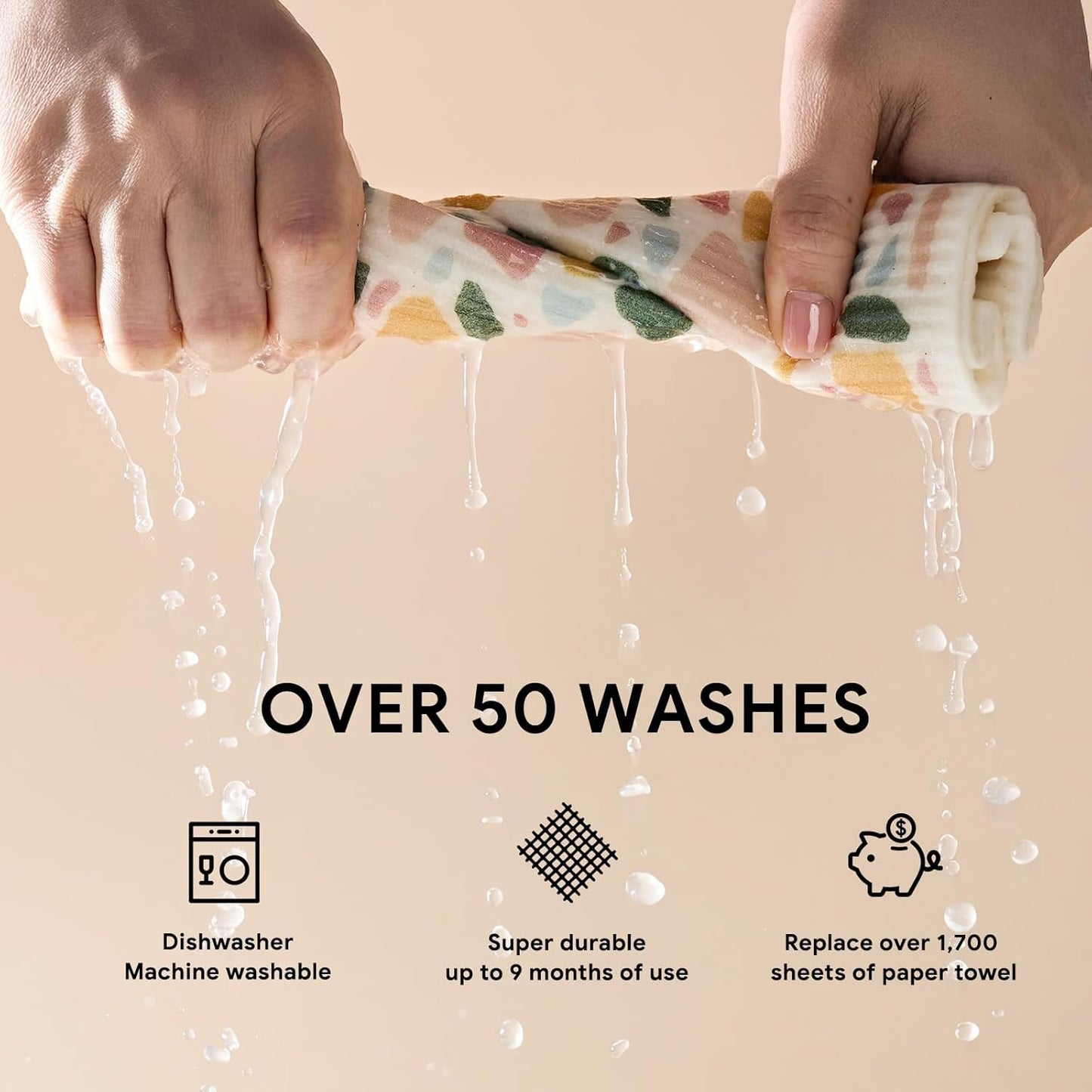 RECYCO Swedish Dishcloths for Kitchen | 4 Pack Oversized Washable Dish Rags | Large Cellulose Reusable Cleaning Paper Towels | Absorbent Counter Dish Cloth Sponge XL Kitchen Wipes, 12" L x 10" W