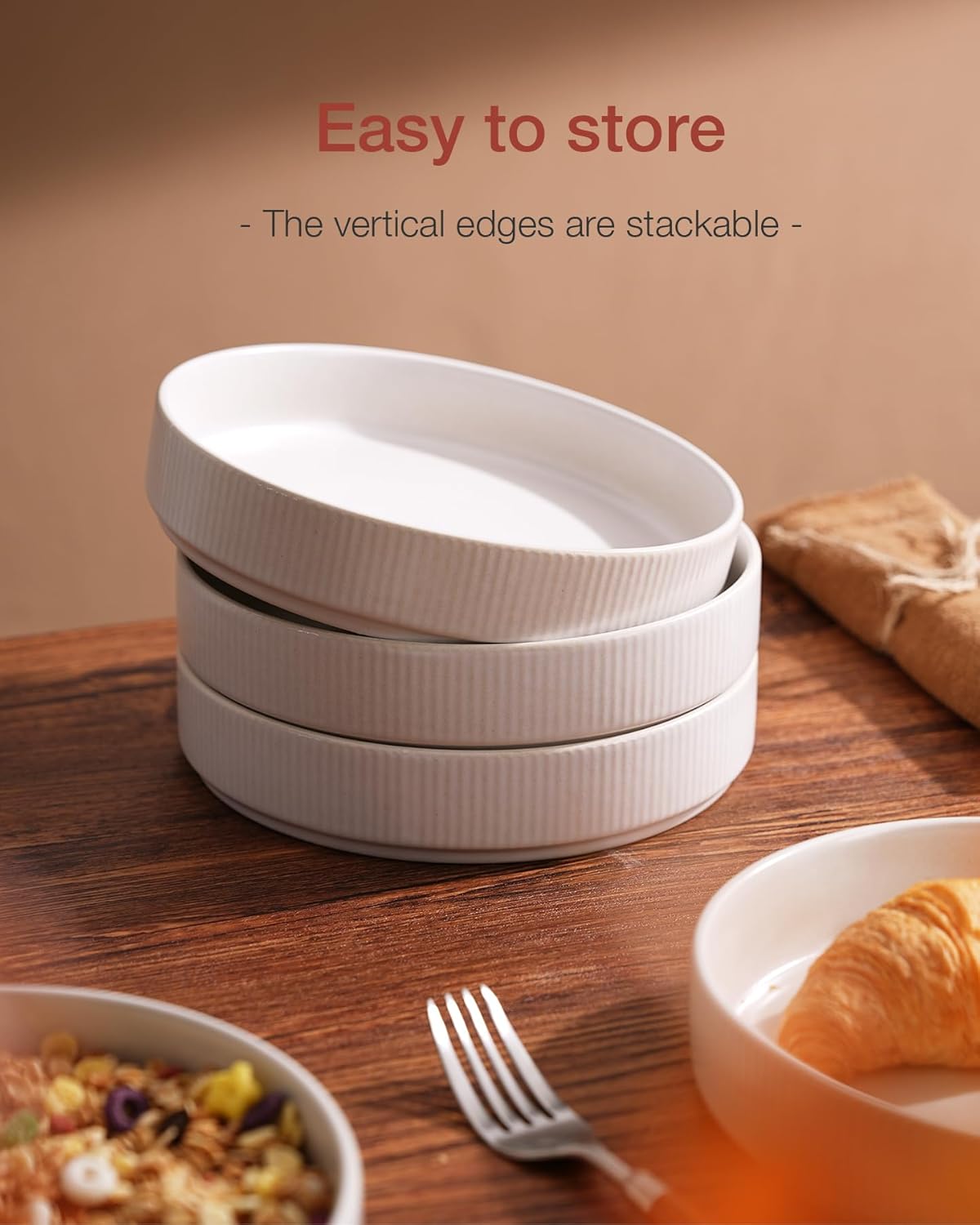 famiware Star 7.5" Pasta Bowls Set, Salad Bowl Set of 6, Double Reactive Glaze, Stackable, Perfect for Your Friend for Housewarming, Thanksgiving, Christmas, Matte White (Full Glaze)