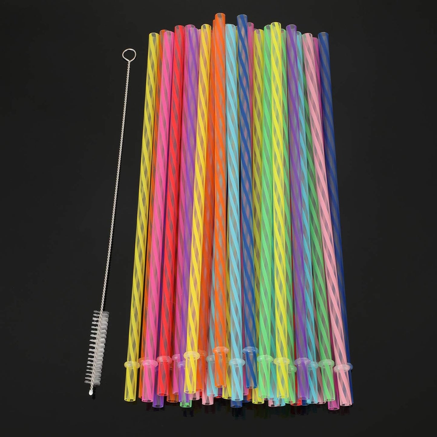 Jovitec 50 Pcs Reusable Plastic Straws with Brush 11 Inch Long Hard Plastic Straws Dishwasher Safe 10 Color Clear Replacement Drinking for 16 oz-32 oz Tumblers Cup Mason Jars Milkshakes Smoothies