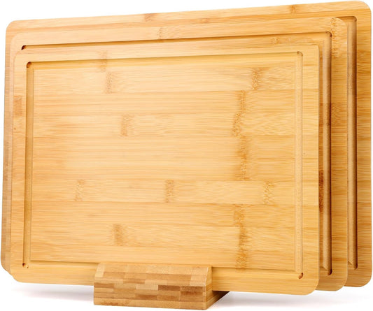 Bamboo Cutting Board Set of 3 With Holder Extra Large Bamboo Chopping Board for Kitchen Charcuterie Boards Bread Cheese Fruit Bread Cheese Meat