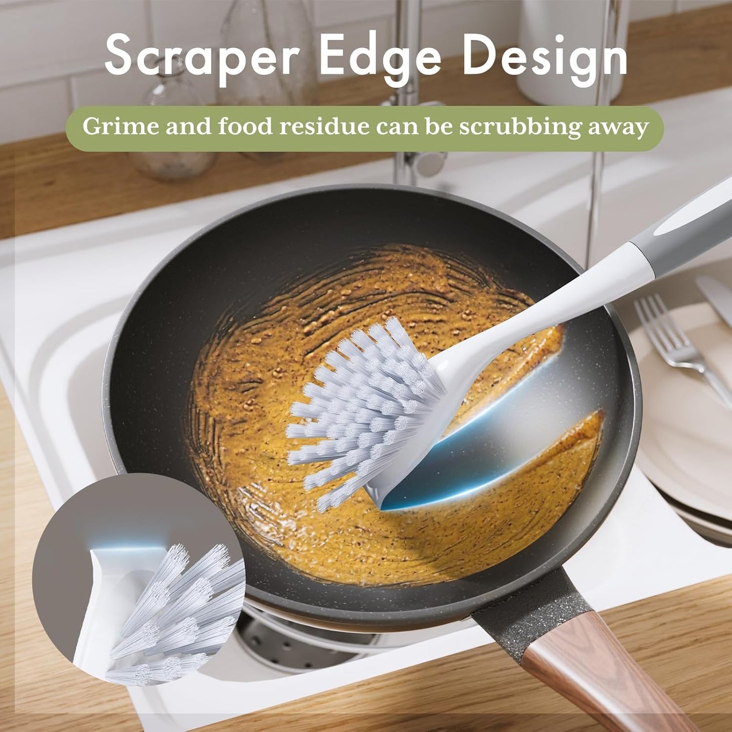 Amazer Dish Brush, 2 Pack Dish Scrubber with Handle, Kitchen Dishes Brushes, Scrub Brush with Stiff Bristles for Cleaning, Sink, Pots, Pans