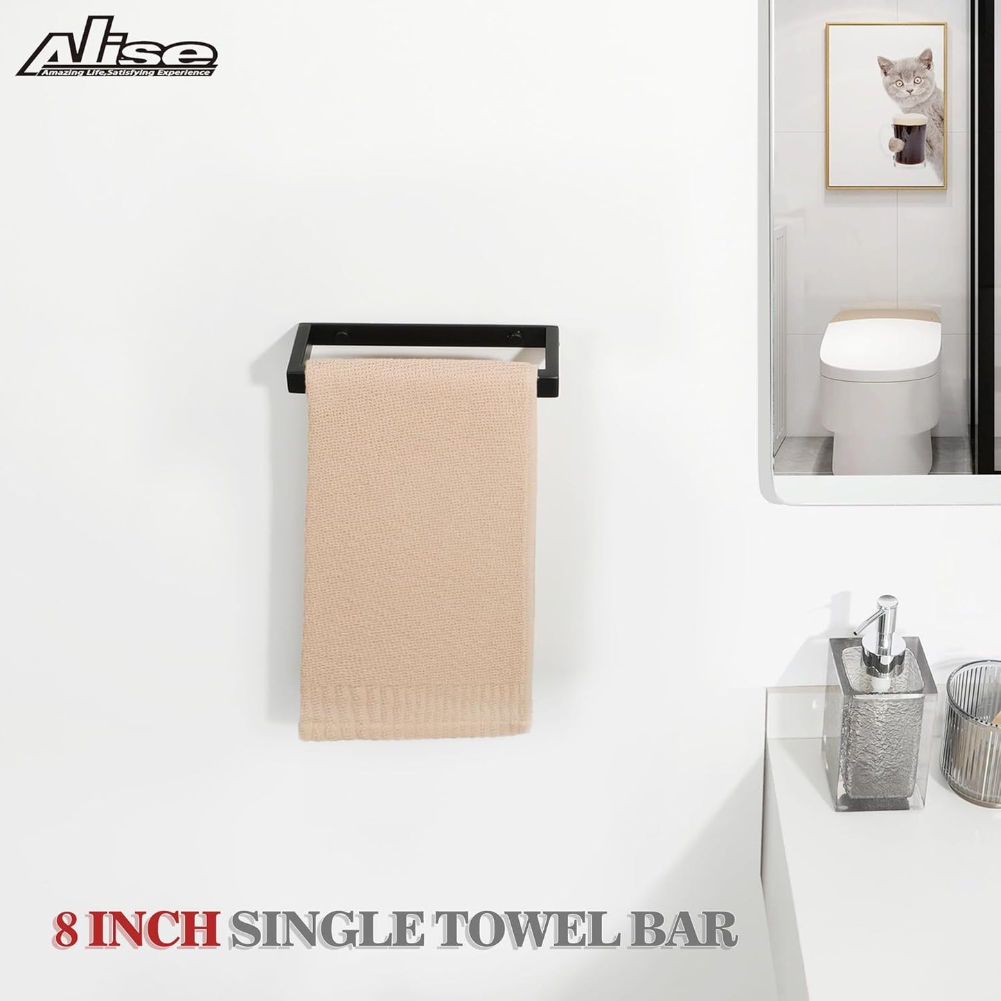 Alise Bath Towel Bar,Wall Mount Towel Holder Towel Rack Towel Hanger for Bathroom Lavatory,8 Inch SUS304 Stainless Steel Towel Rail,Matte Black GJF020-B【2-Pack】