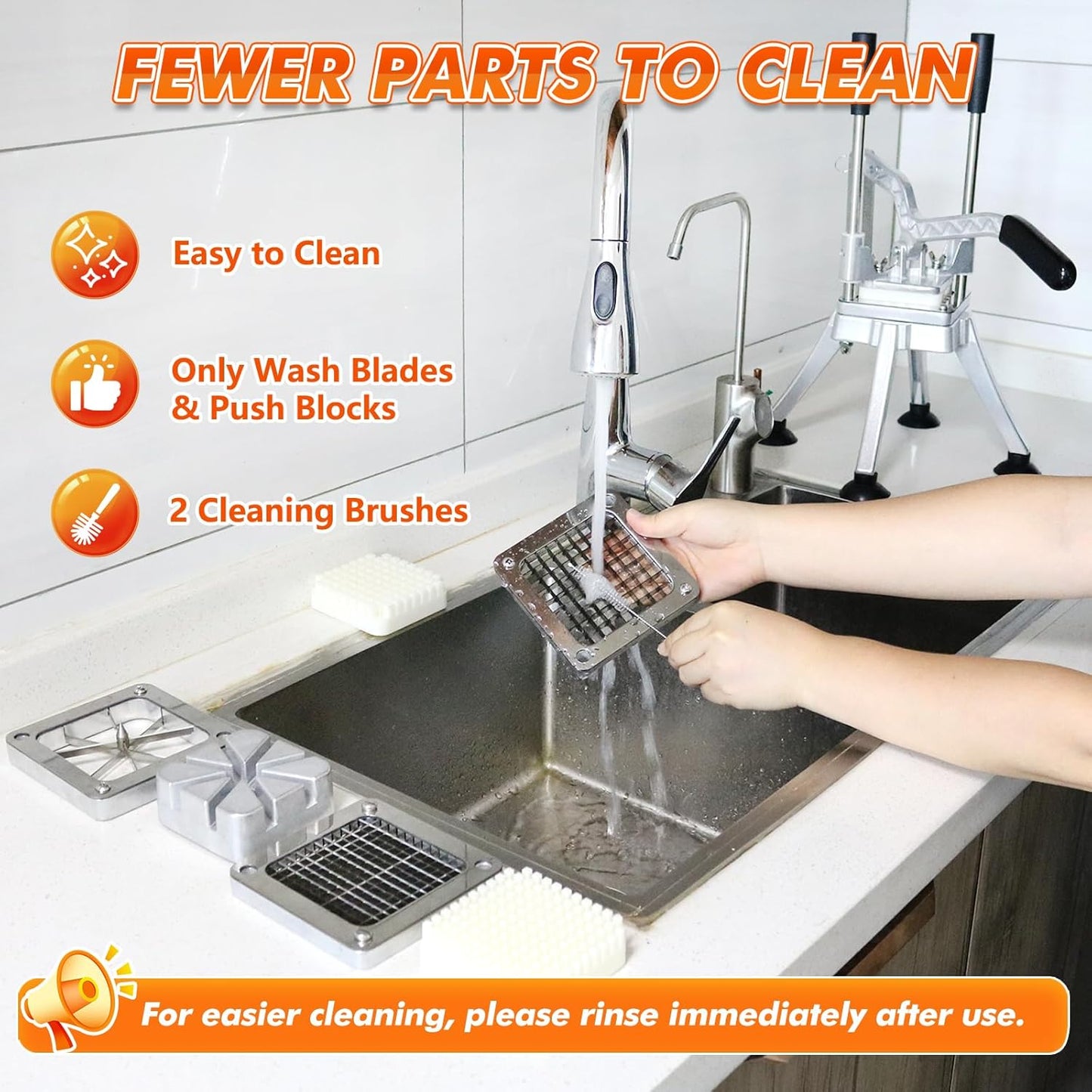 Anatole Commercial French Fry Cutter with 1/4'' 3/8'' 1/2'' 8-Wedges Stainless Steel Blades Vertical Potato Slicer Manual Vegetable Chopper for Onion Carrot Lemon