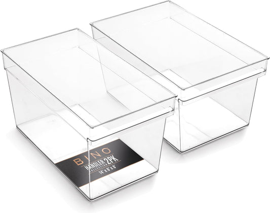 BINO | Plastic Storage Bins, Large - Deep | THE HANDLER COLLECTION | Multipurpose Organizer Bins | Kitchen Pantry Organizers and Storage | Clear Containers for Organizing Home | Freezer Organizer
