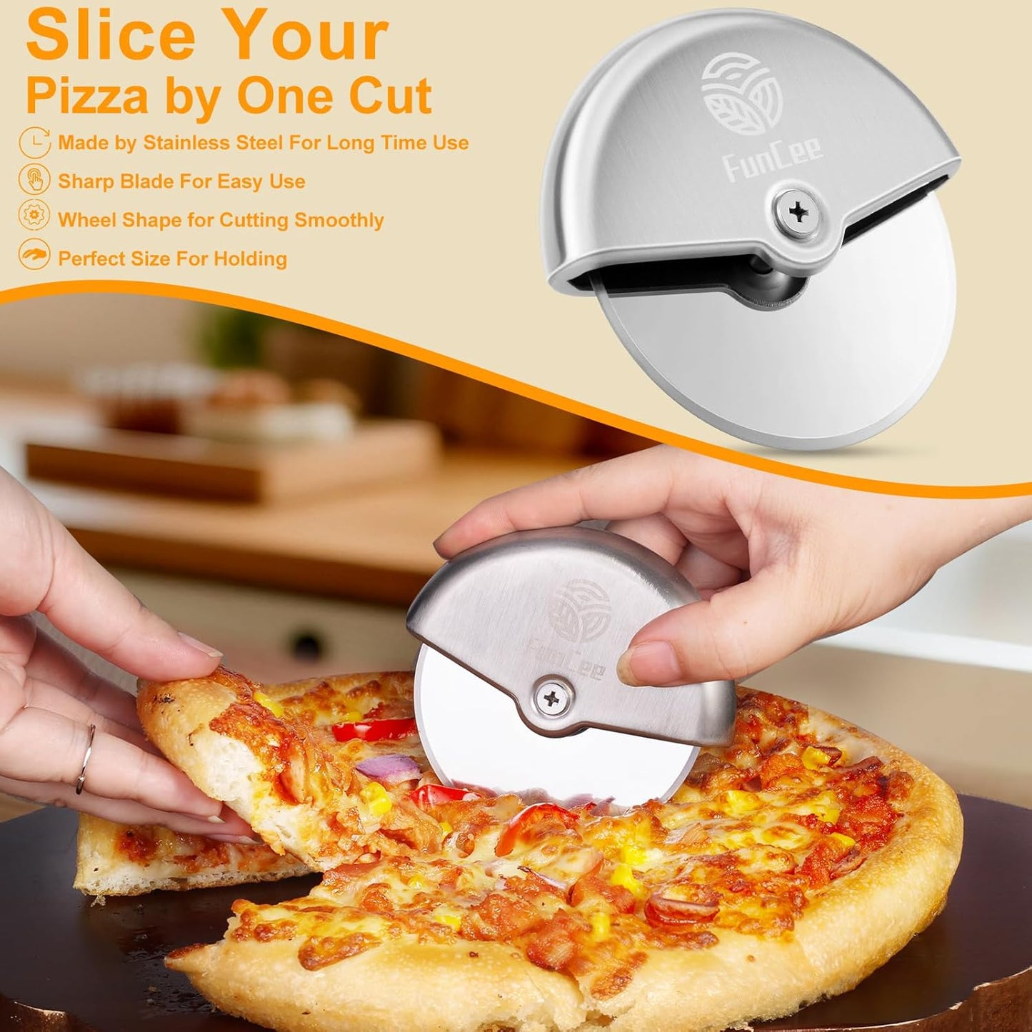 Premium Pizza Cutter Wheel with Sharp Blade For Cutting Through Pizzas, Crusts, Pies and More, Stainless Steel Knife with Ergonomic and Comfort Grip, Dishwasher Safe