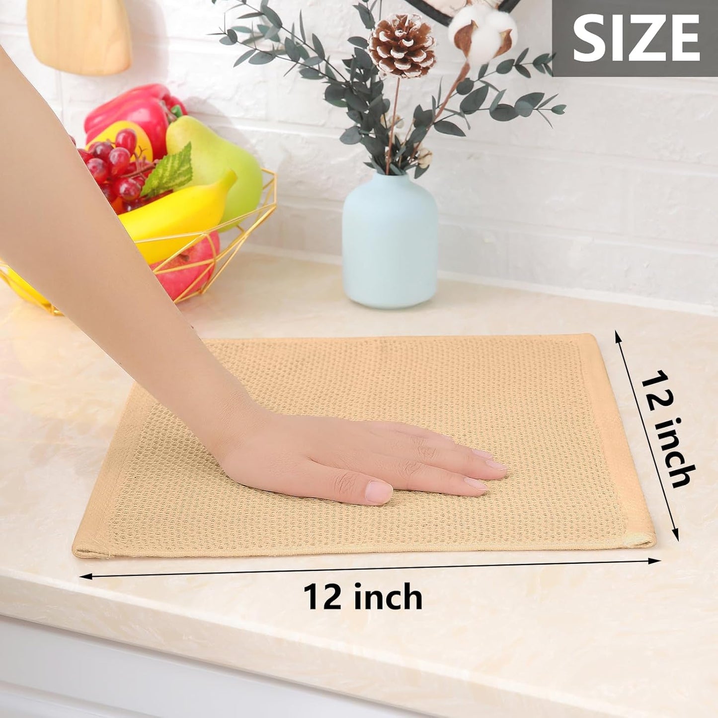 Homaxy 100% Cotton Waffle Weave Kitchen Dish Cloths, Ultra Soft Absorbent Quick Drying Dish Towels, 12 x 12 Inches, 8-Pack, Apricot