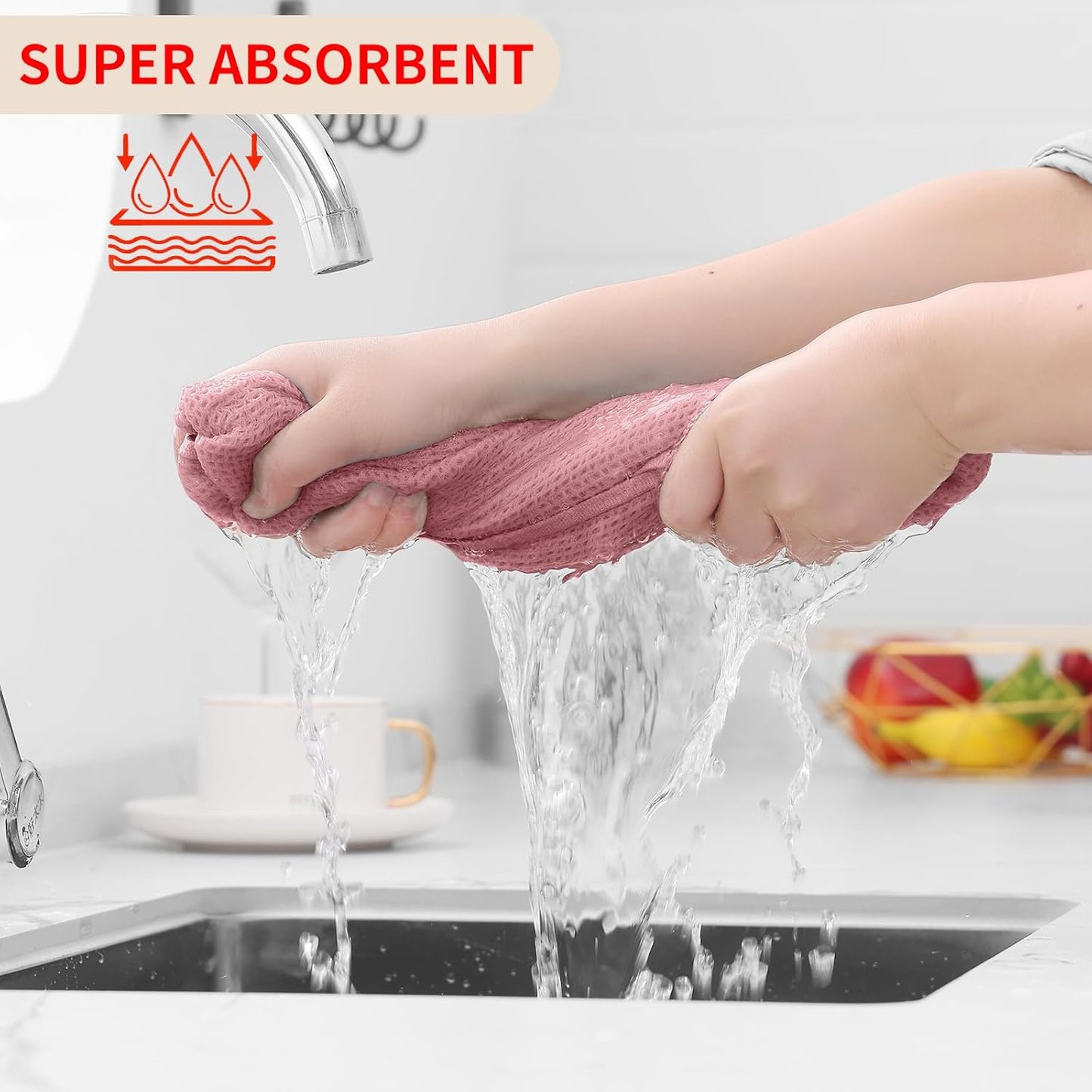 Homaxy 100% Cotton Waffle Weave Kitchen Dish Cloths, Ultra Soft Absorbent Quick Drying Dish Towels, 12 x 12 Inches, 12-Pack, Dried Rose