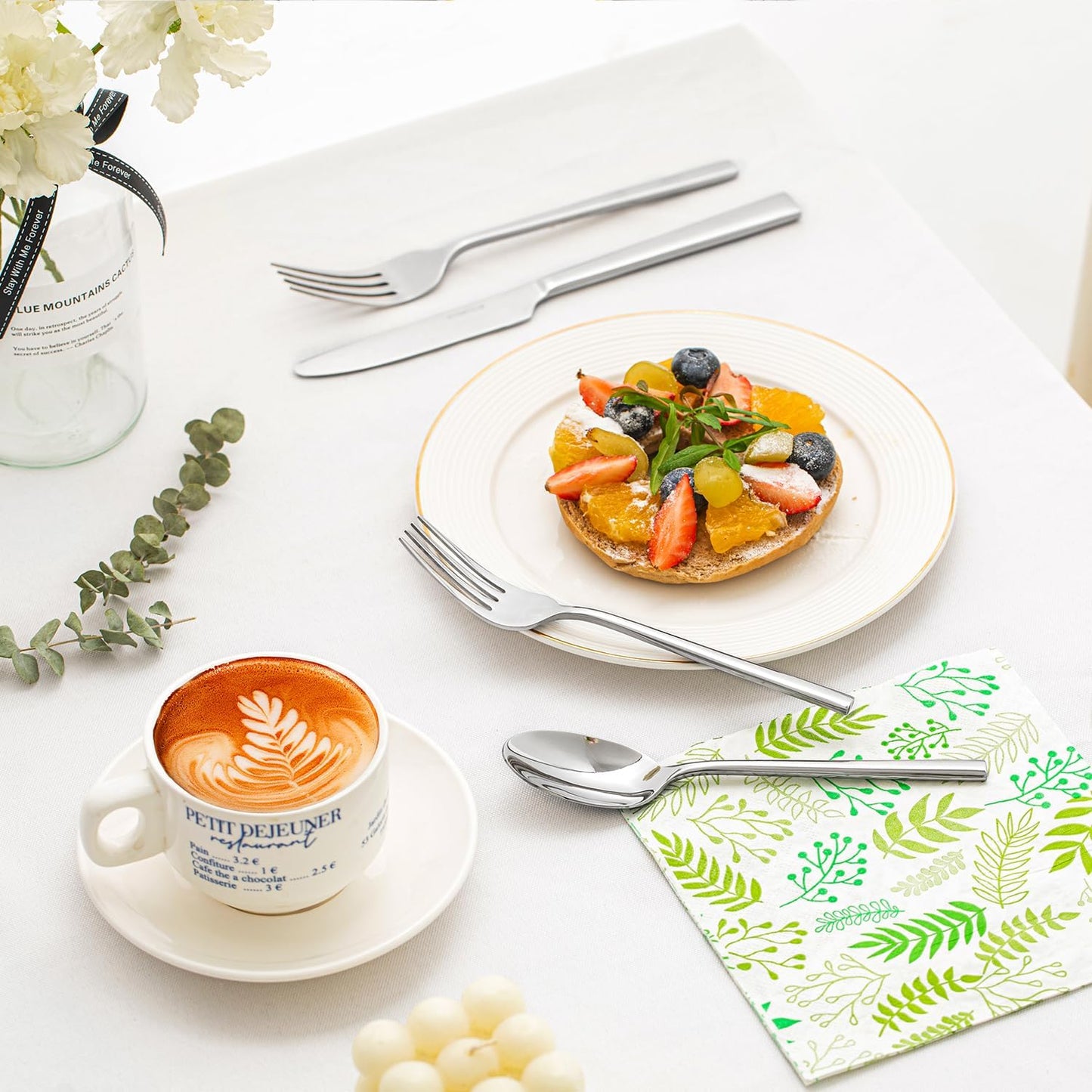 KINGSTONE Silverware Set with Serving Utensils, 65-Piece Forged Flatware Set Cutlery Set Premium Stainless Steel, Service for 12, for Kitchen, Home, Wedding, Party, Mirror Polished and Dishwasher Safe