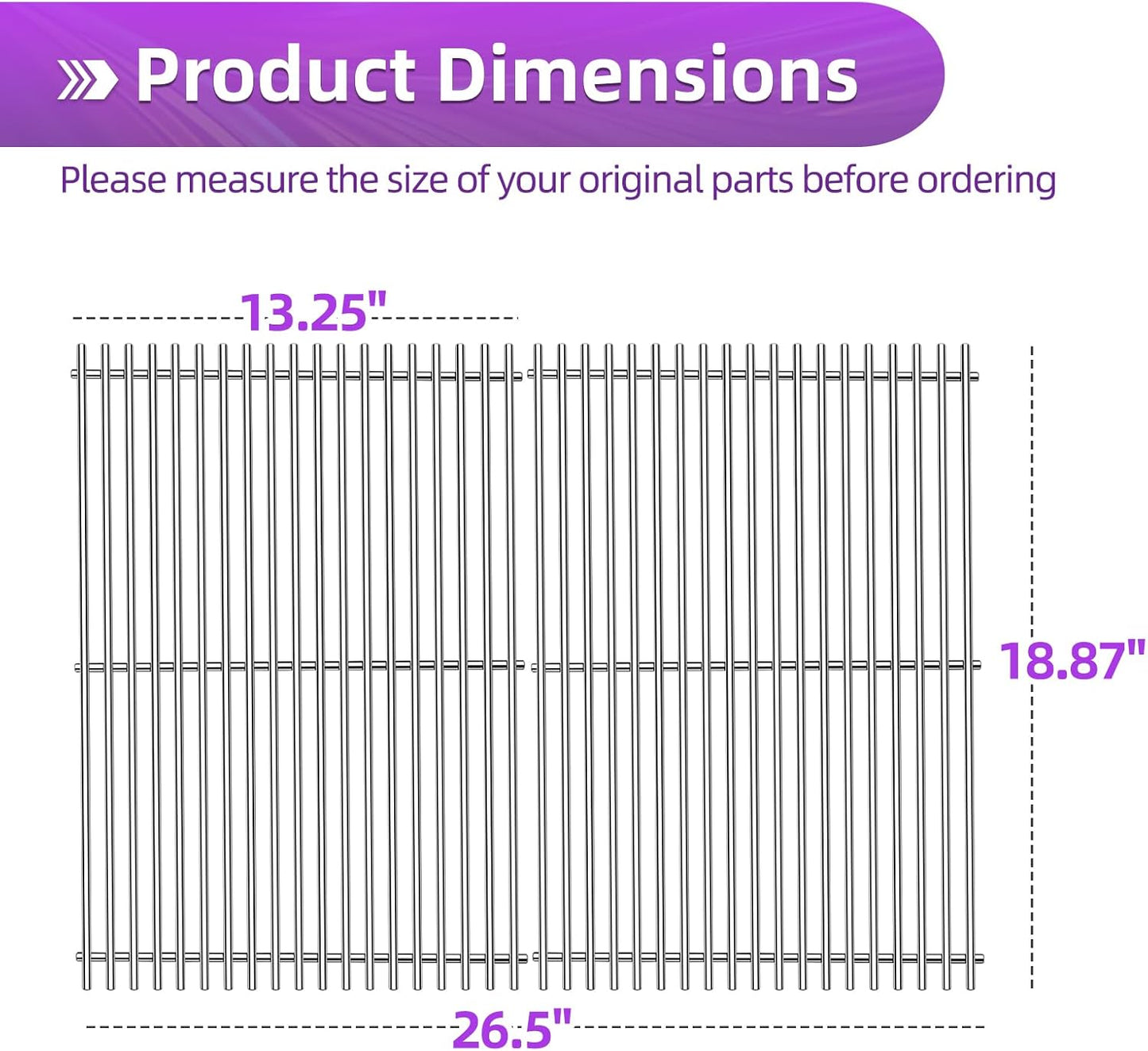 18 7/8" Stainless Steel Genesis 2 Grill Grates for Weber Genesis ii E-310 E-315 E-325 E-330 E-340 S-335 S-340 GS4 Grill Replacement Parts for Weber 66095 Genesis ii 300 LX 300 Series Grills