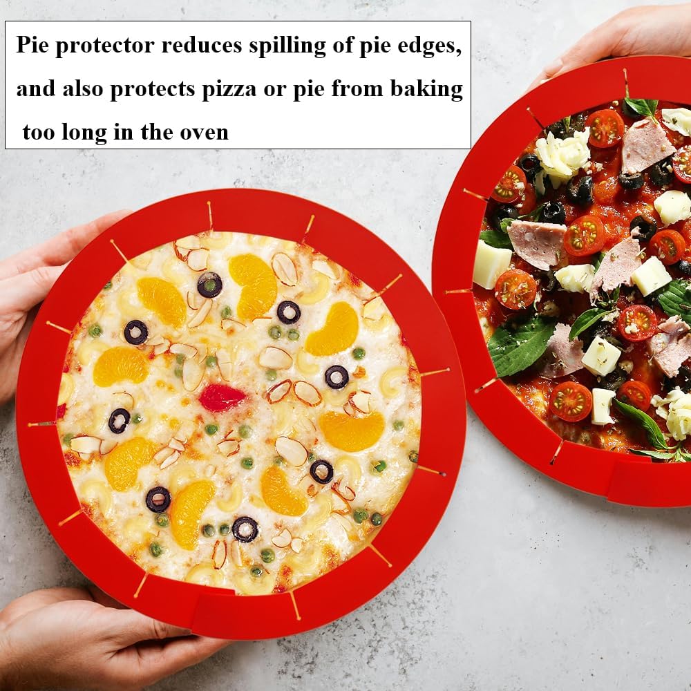 Adjustable Pie Crust Shields Baking Protectors, Silicone Cover Ring Fits 8-11.4 Inch Pies, Baking Pie Pizza Crust Shield Protector Cover for Edges (Red-1pcs)