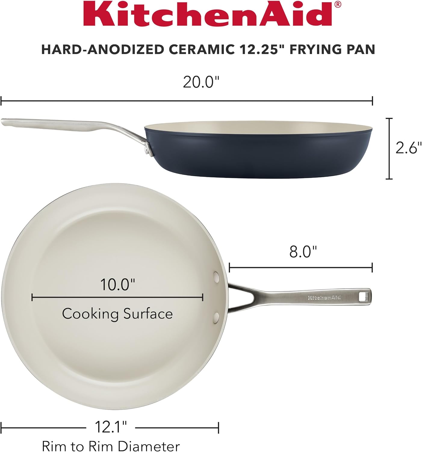 KitchenAid Hard Anodized Ceramic Nonstick Frying Pan/Skillet, 12.25 Inch, Matte Black