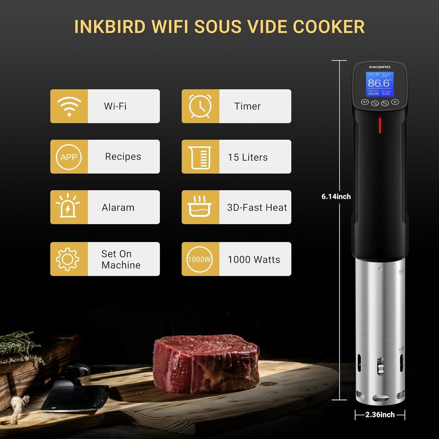Inkbird WIFI Sous Vide Cooker & 44PCS Electric Vacuum Sealer Sous Vide Kits Recipes on APP and 1000W Sous Vide Machine| Sous Vide Starter Kits with 30PCS Sous Vide Bags Electric Pump Clips