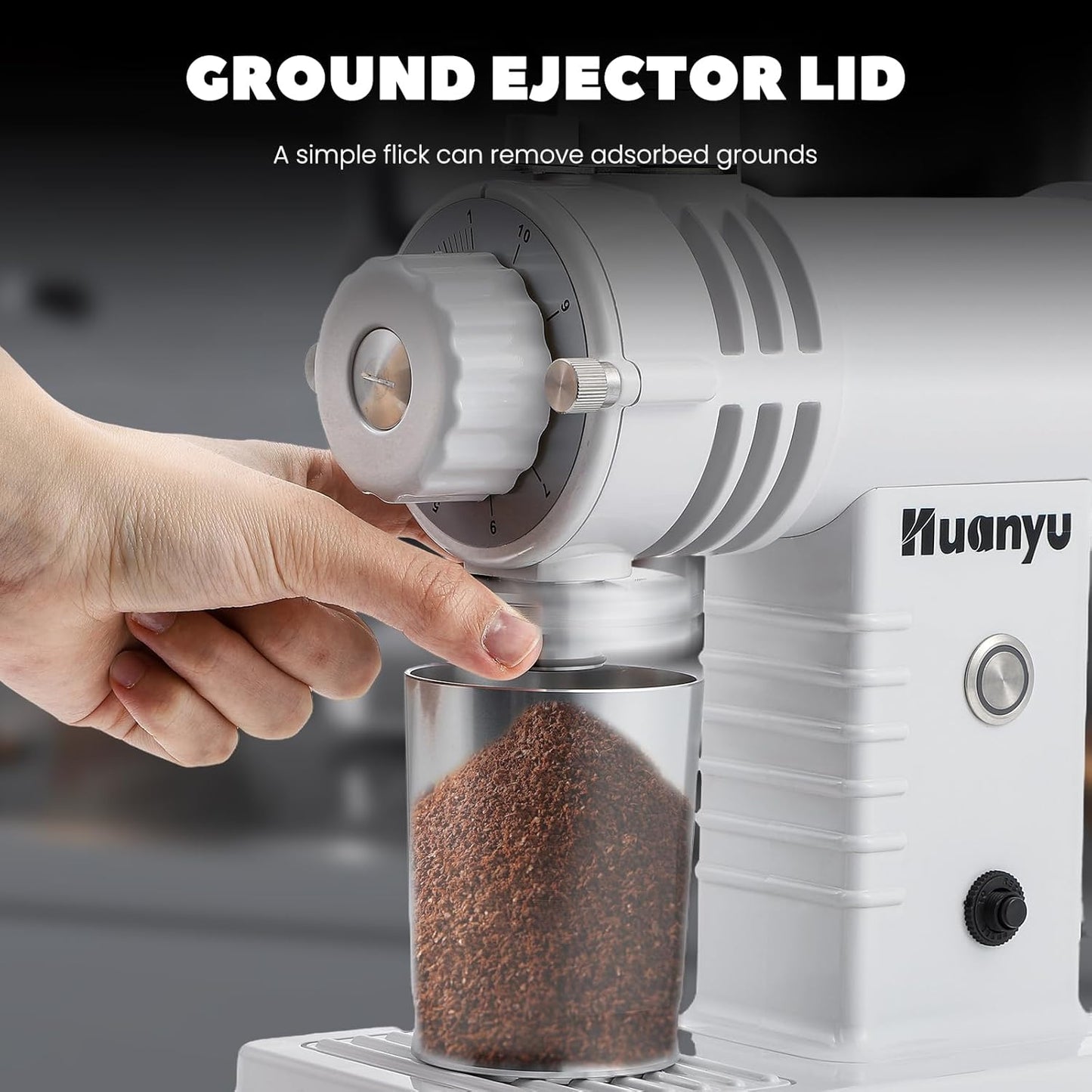 Huanyu Espresso Grinder with Titanium Flat Burr Electric Coffee Grinder with Hopper Bellows 10 Precise Grind Setting Coffee Grinders for Home Use White