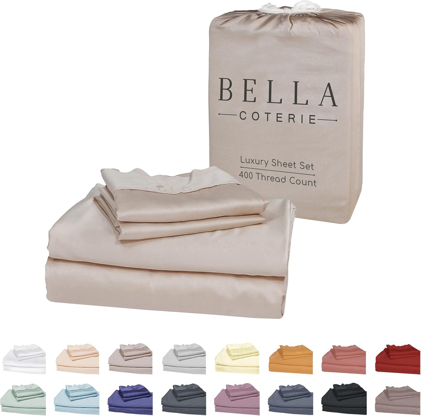 Bella Coterie Luxury Bamboo Viscose Split Top King Size Sheet Set | 100% Organically Grown | Ultra Soft | 34" Split | Cooling for Hot Sleepers | 18" Deep Pocket [Dune]