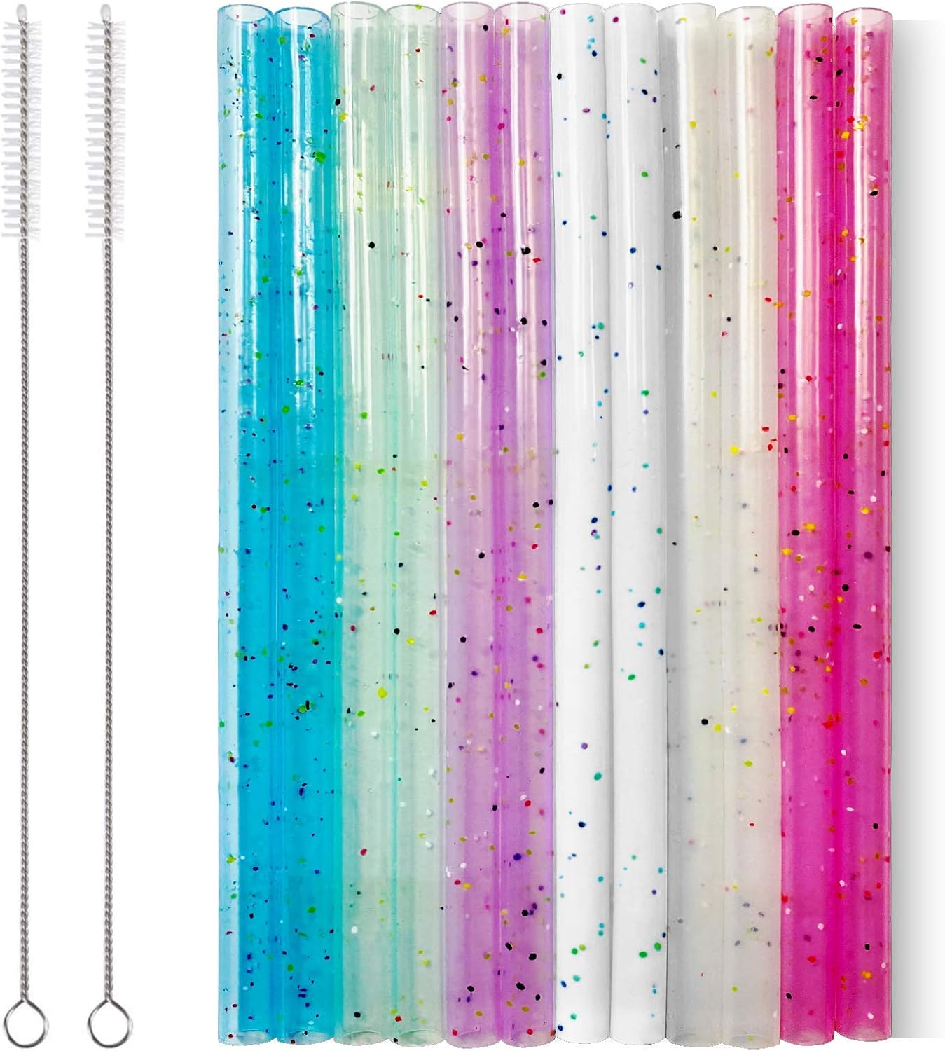 Reusable Silicone Drinking Straws, 12 Pcs Eco Friendly Silicone Straws 2 cleaning Brushes,for 30oz and 20oz Tumblers, Rtic,Yeti, Ozark, (Two-tone Dot, 10 inches)