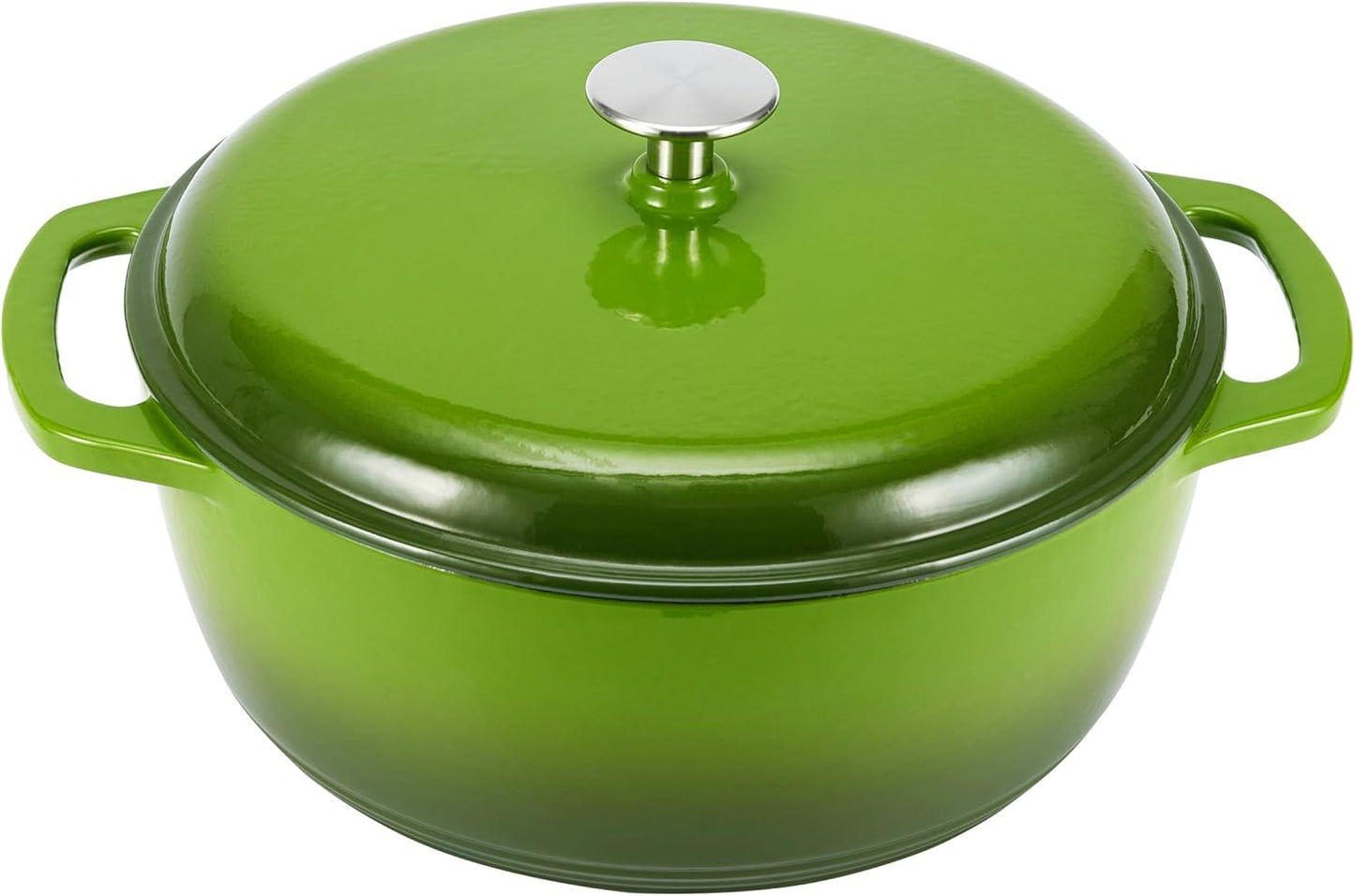Amazon Basics Cast Iron Dutch Oven Pot with Lid, Enameled, Round, Dual Handles, Heavy-Duty, Large, 7.3-Quart, Green