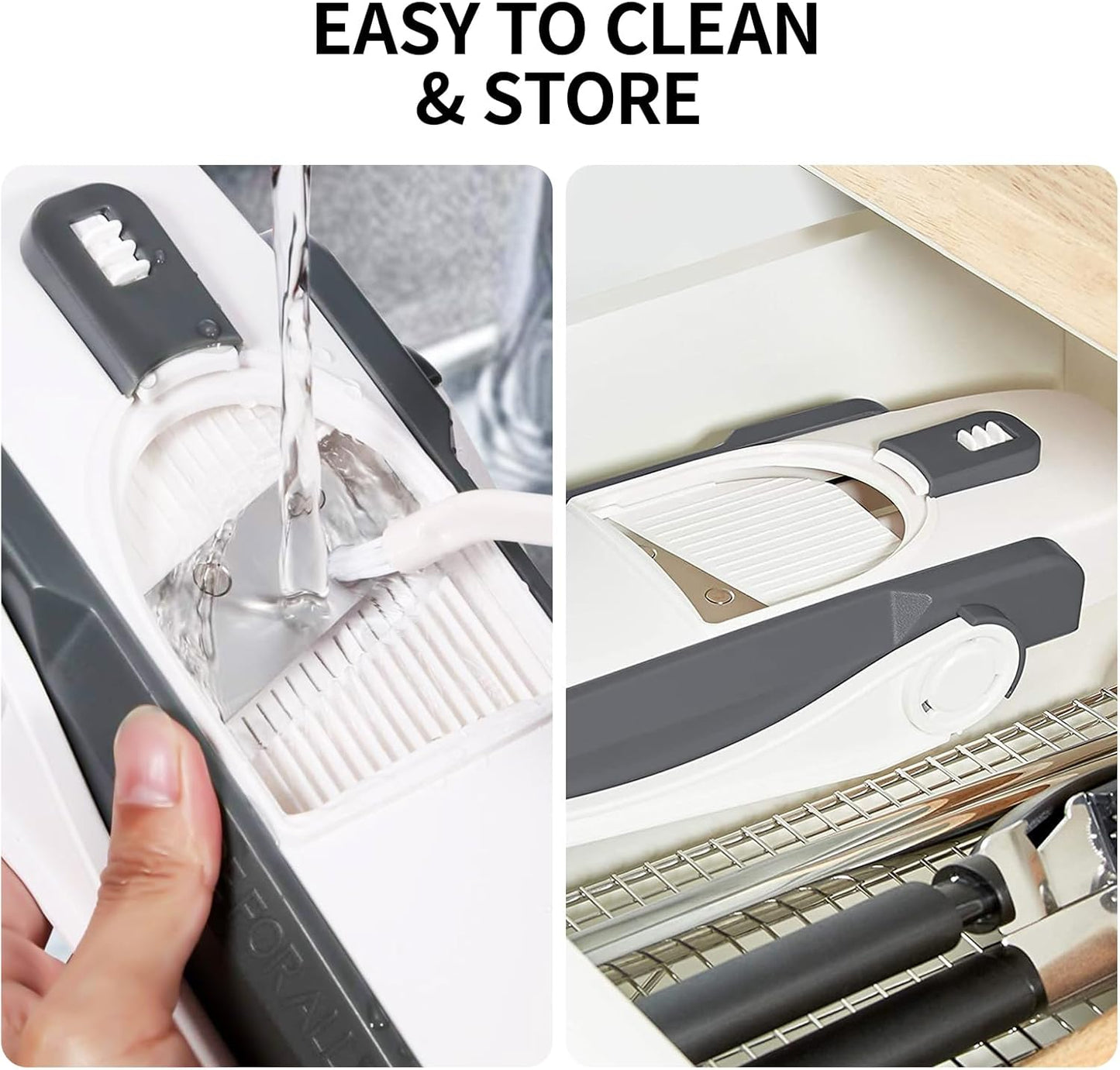 Safe Mandoline Slicer,Vegetable Potato Slice Food Cutter for Kitchen,Thickness Adjustable Upright Veggie Chopper for Fast Meal prep (Gray)