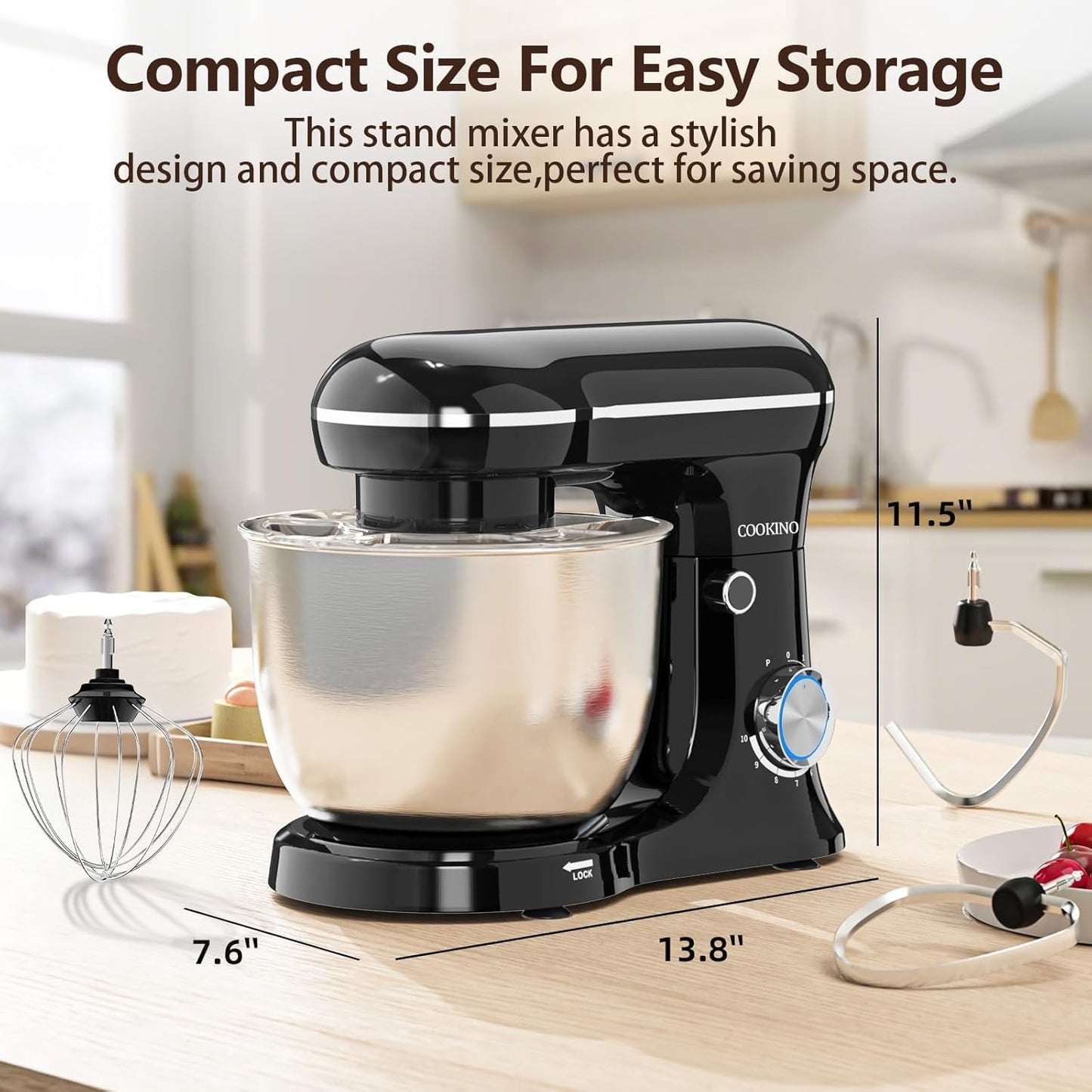 Electric Stand Mixer,10 Speeds Tilt-Head Food Mixer, 3-IN-1 Kitchen Mixer for Daily Cooks with Dishwasher-Safe 6.5 QT Bowl,Dough Hook, Beater, Whisk (Onyx Black)