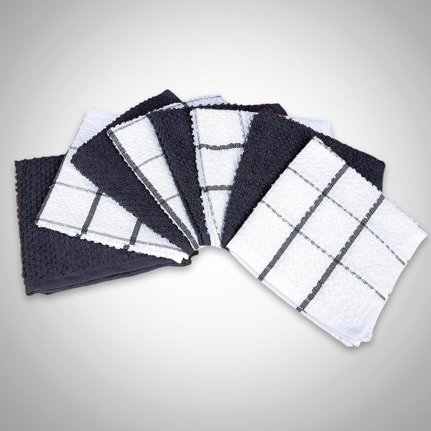 AMOUR INFINI Cotton Kitchen Dish Cloths Set of 8 – Highly Absorbent, Super Soft Premium Terry Cleaning Cloth (12"x12" Inch) Premium Dishcloths for Washing Dishes (Dark Grey)