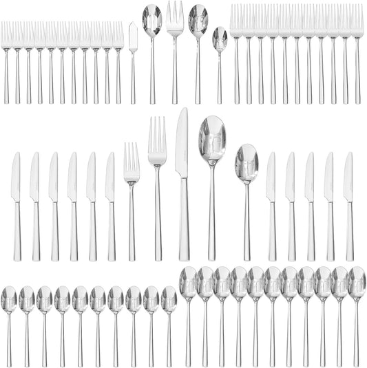KINGSTONE Silverware Set with Serving Utensils, 65-Piece Forged Flatware Set Cutlery Set Premium Stainless Steel, Service for 12, for Kitchen, Home, Wedding, Party, Mirror Polished and Dishwasher Safe