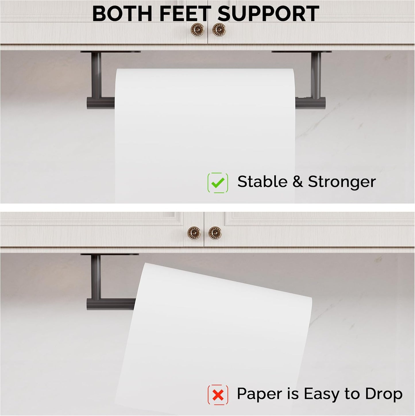 Black Paper Towel Holder Under Cabinet, Self Adhesive or Wall Mounted SUS304 Stainless Steel Paper Towel Holder for Kitchen, Bathroom, Farmhouse, Barbecue and Laundry (Matte Black)