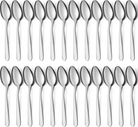 BEWOS 24 Pieces Spoons Set, 7.5 Inchs Spoons Silverware, Stainless Steel Spoons, Dinner Spoons, Mirror Polished Tablespoons, Dishwasher Safe, Silver Spoons for Home, Restaurant