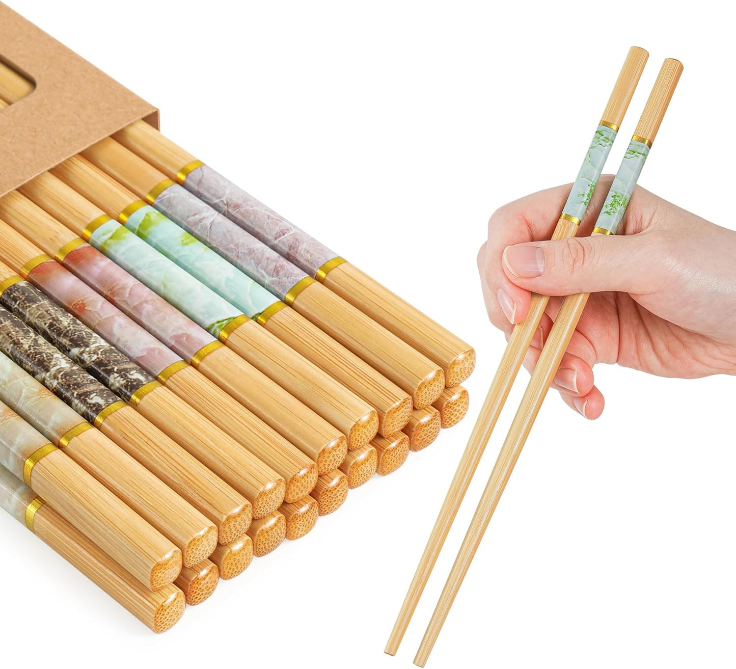 20Pairs Bamboo Chopstick Reusable Wooden Chop Sticks Washable Chinese Style 9.5Inch