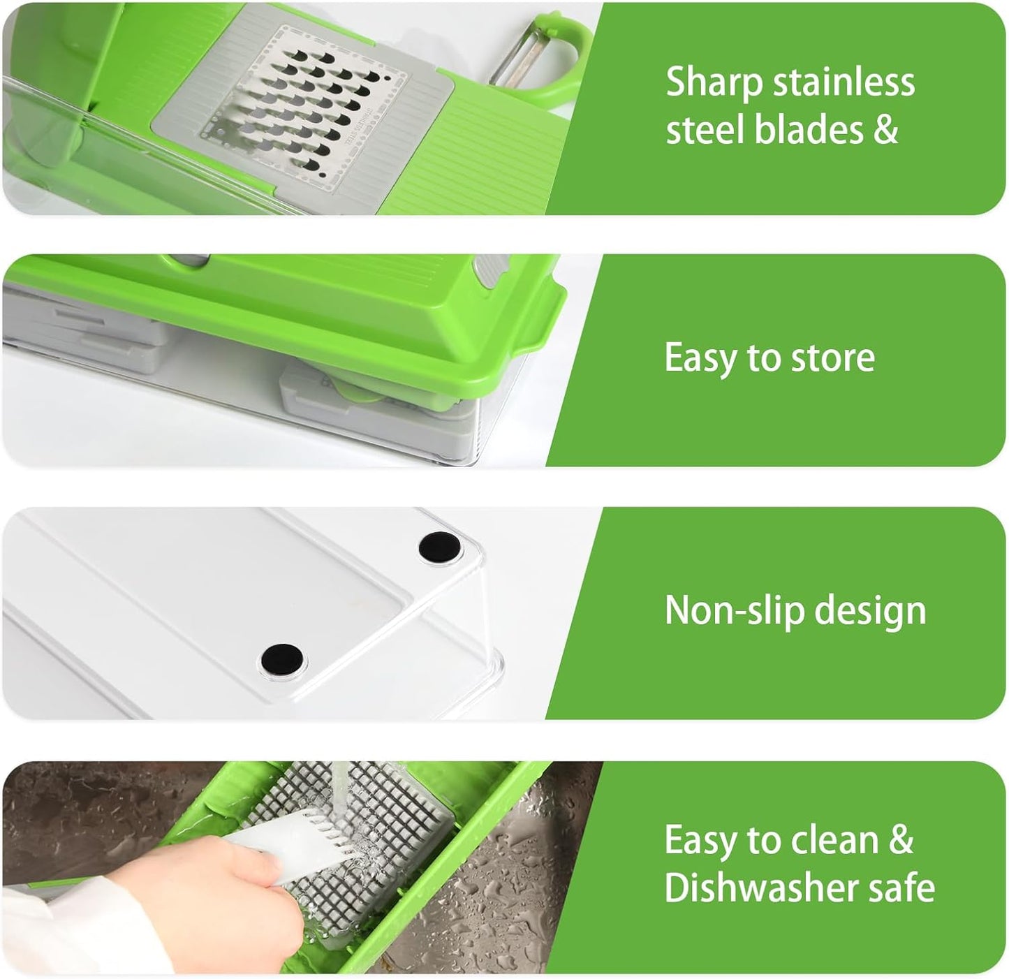 LHS Vegetable Chopper, Multifunctional Food Chopper, Pro Onion Chopper, Vegetable Slicer Dicer Cutter with 5 Blades, Veggie Chopper with Container(8-in-1,Green)