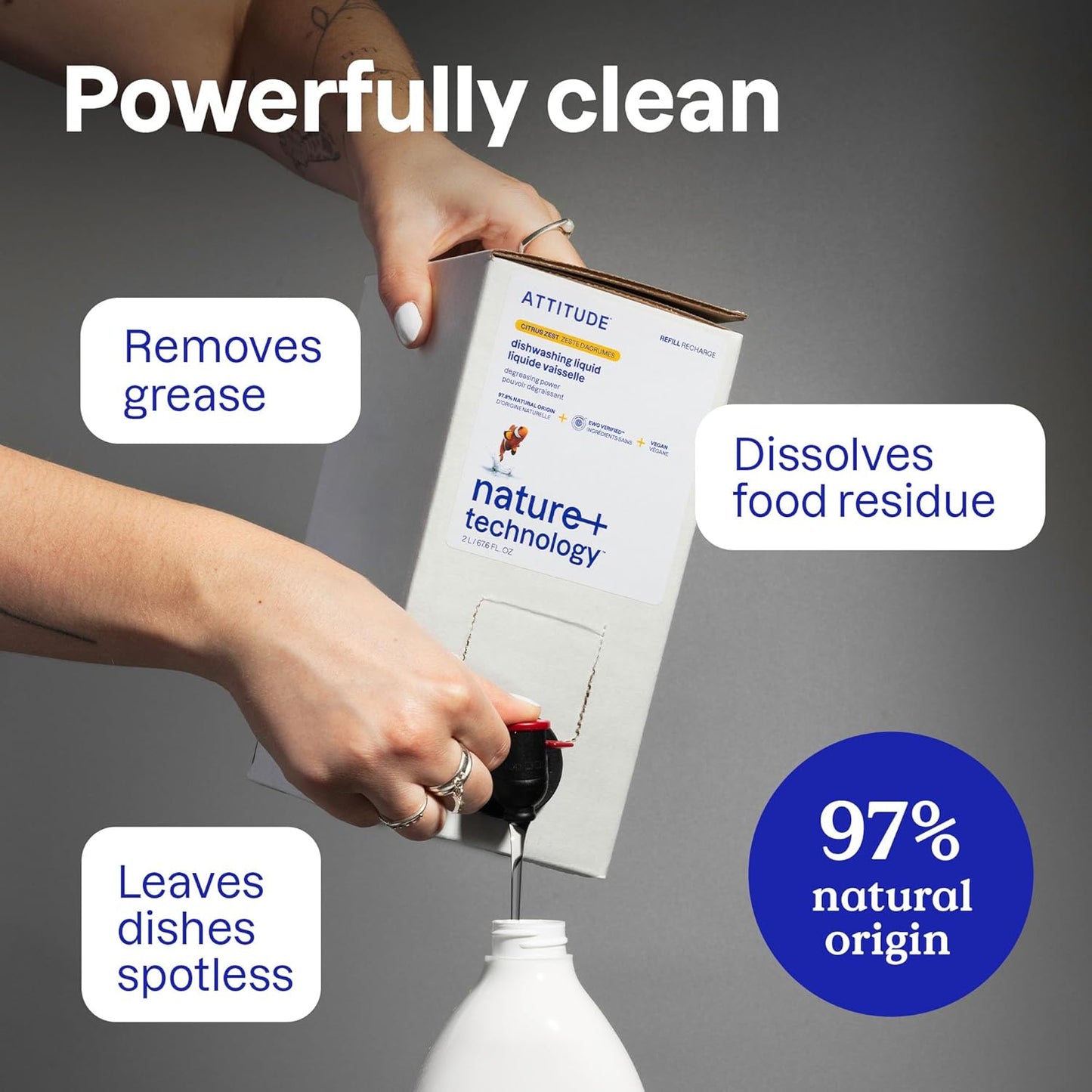 ATTITUDE Dish Soap, EWG Verified, Plant-Based & Vegan Dishwashing Liquid, Naturally Derived, Unscented, 23.7 Fl Oz