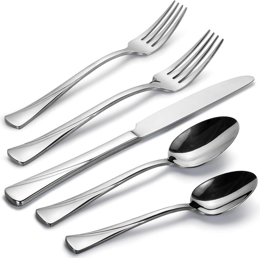 Alata Alice 40-Piece Silverware Set Stainless Steel Flatware Set,Service for 8,Mirror Polished Cutlery Set,Dishwasher Safe