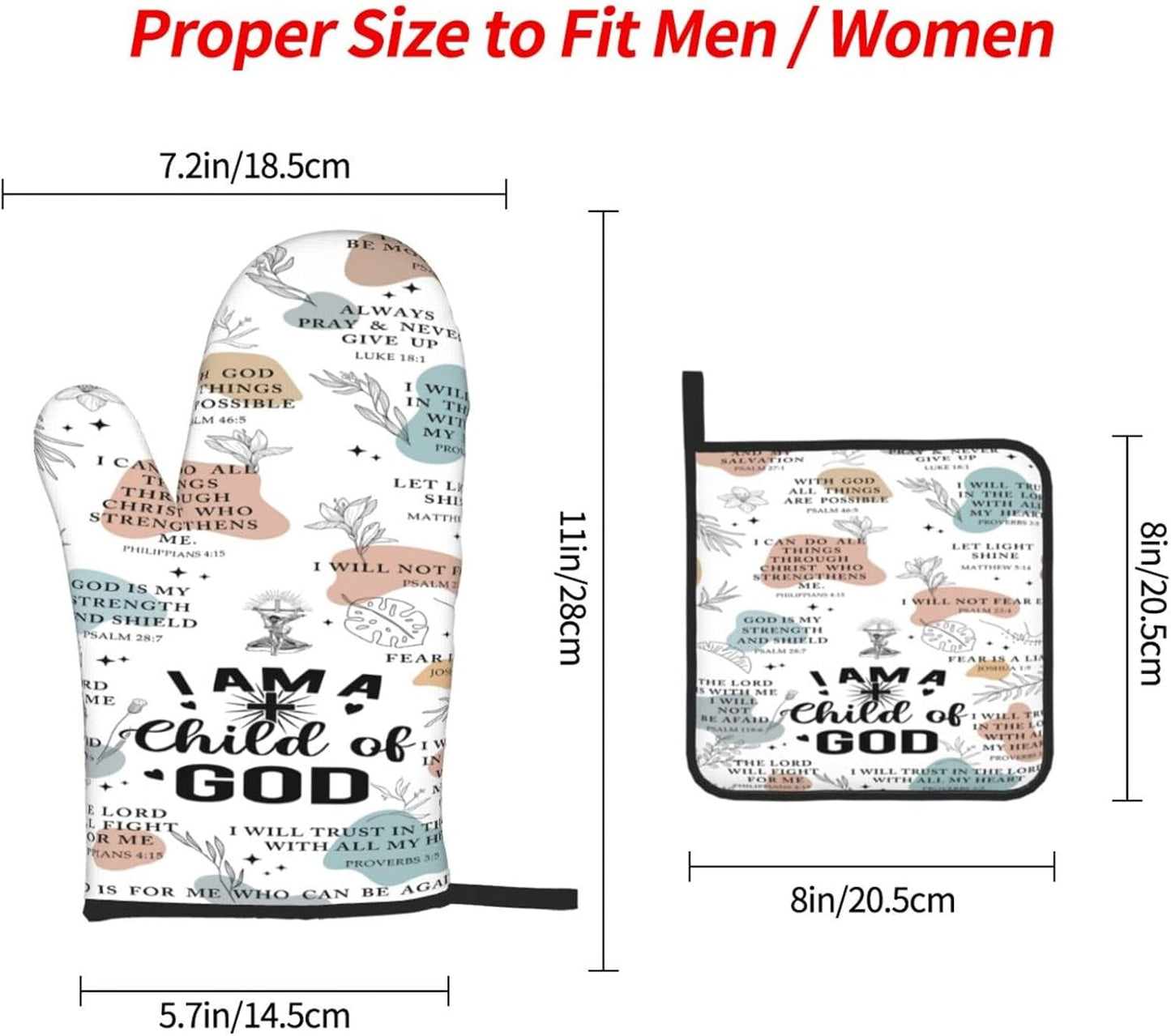 Christian Oven Mitts and Pot Holders Sets of 3, Heat Resistant Godmother Kitchen Gloves Hot Pads, Kitchen Cooking Baking Gifts for Women Cooks Bakers,Christian Gifts for Women Cooking Lover