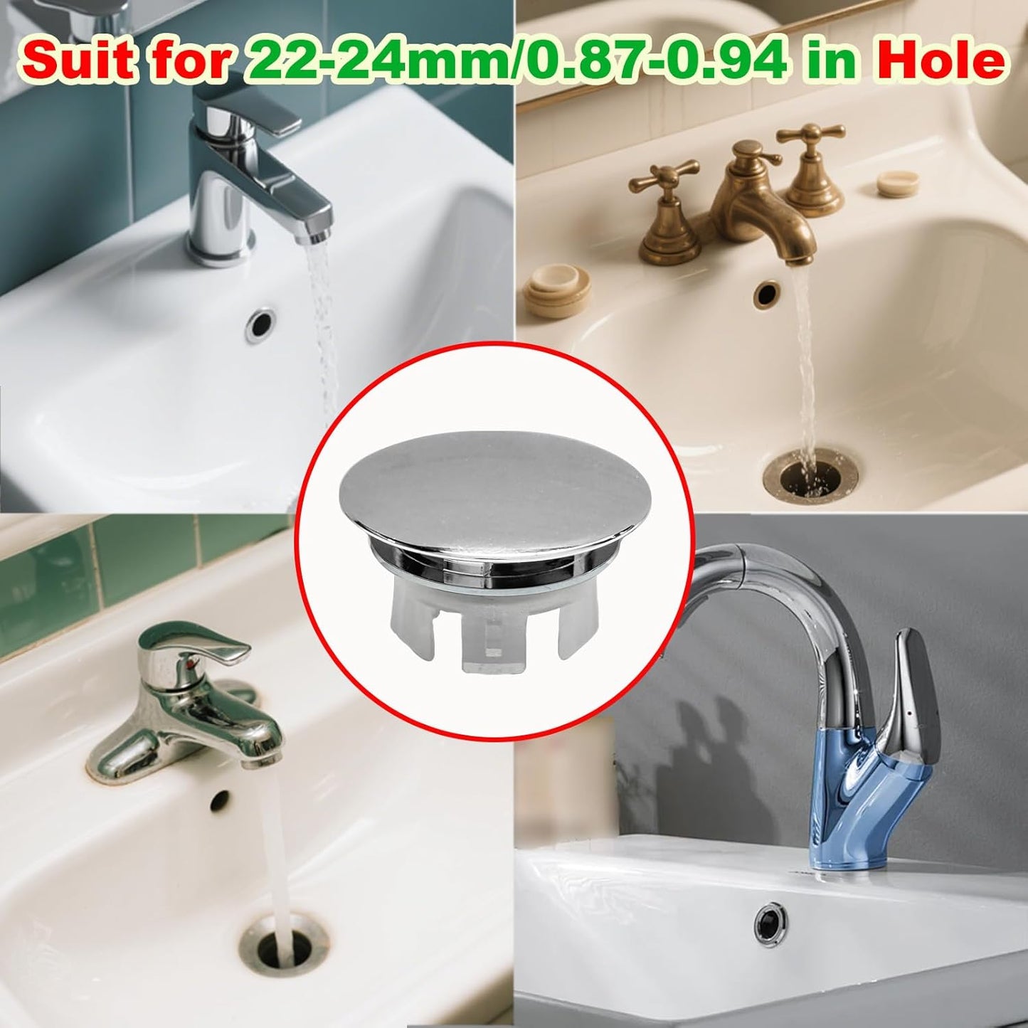 2 Pack Sink Basin Overflow Trim Ring,Solid Brass Bathroom Sink Trim Overflow Cover,Bathroom Kitchen Sink Trim Overfollow Cover Insert in Hole Round Caps(Silver)