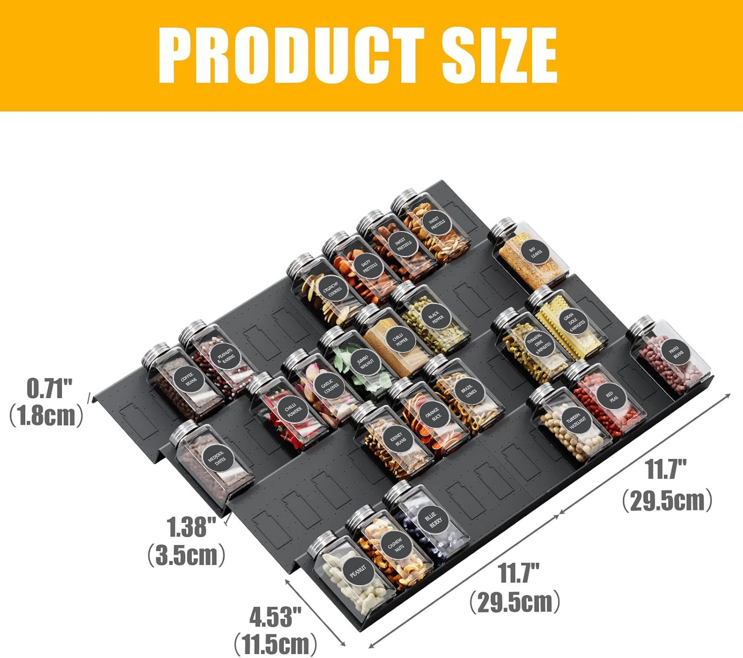 Famhap Spice Drawer Organizer, 8 Tier Expandable from 11.7" to 23.2" Seasoning Rack Tray Insert for Kitchen Drawers, Spice Rack Tray for Drawer/Countertop (Black)