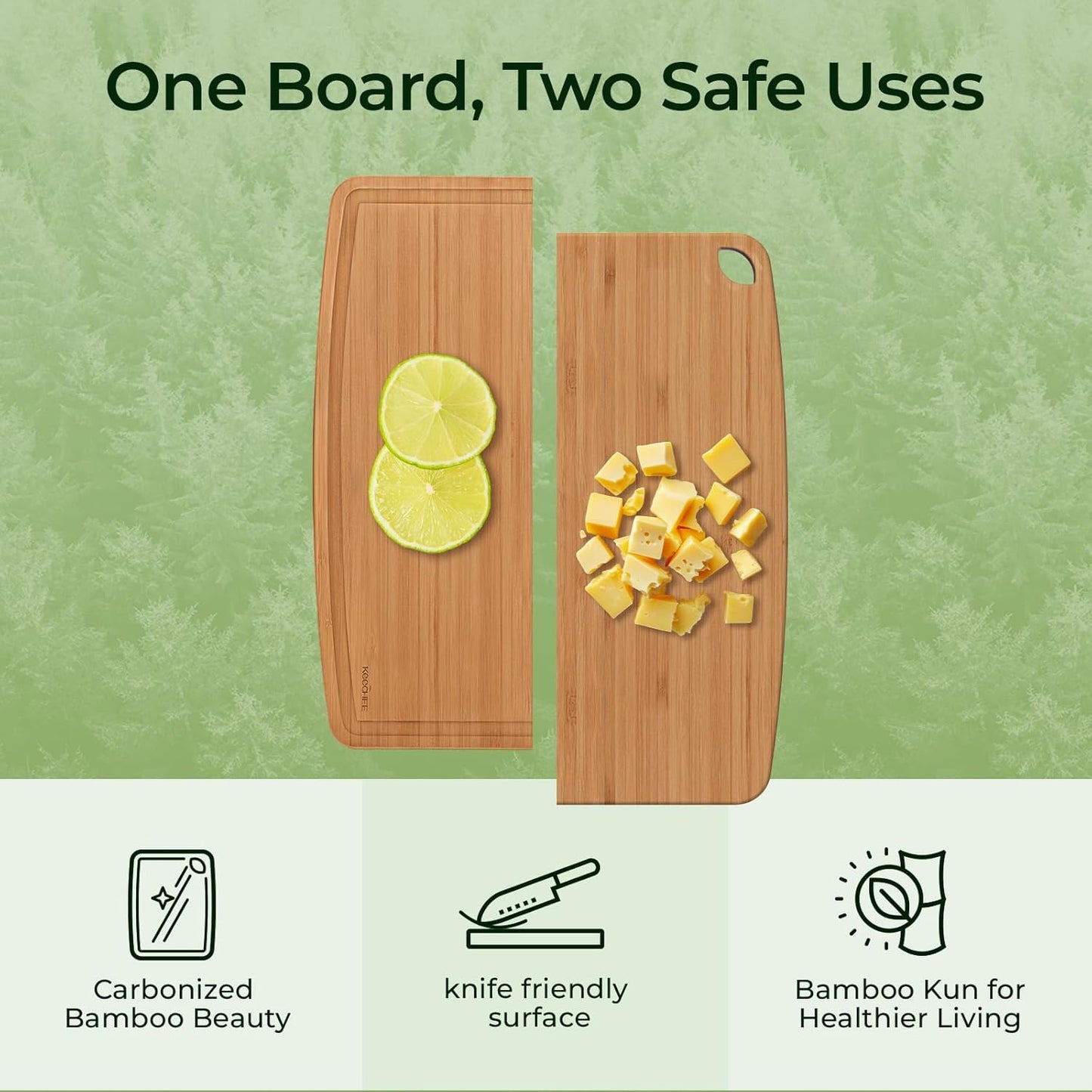Dishwasher Safe Carbonized Bamboo Wood Cutting Boards for Kitchen with Juice Groove, Wooden Charcuterie & Chopping for Fruit, Vegetables & Cheese, Durable, Lightweight, Water-Resistant
