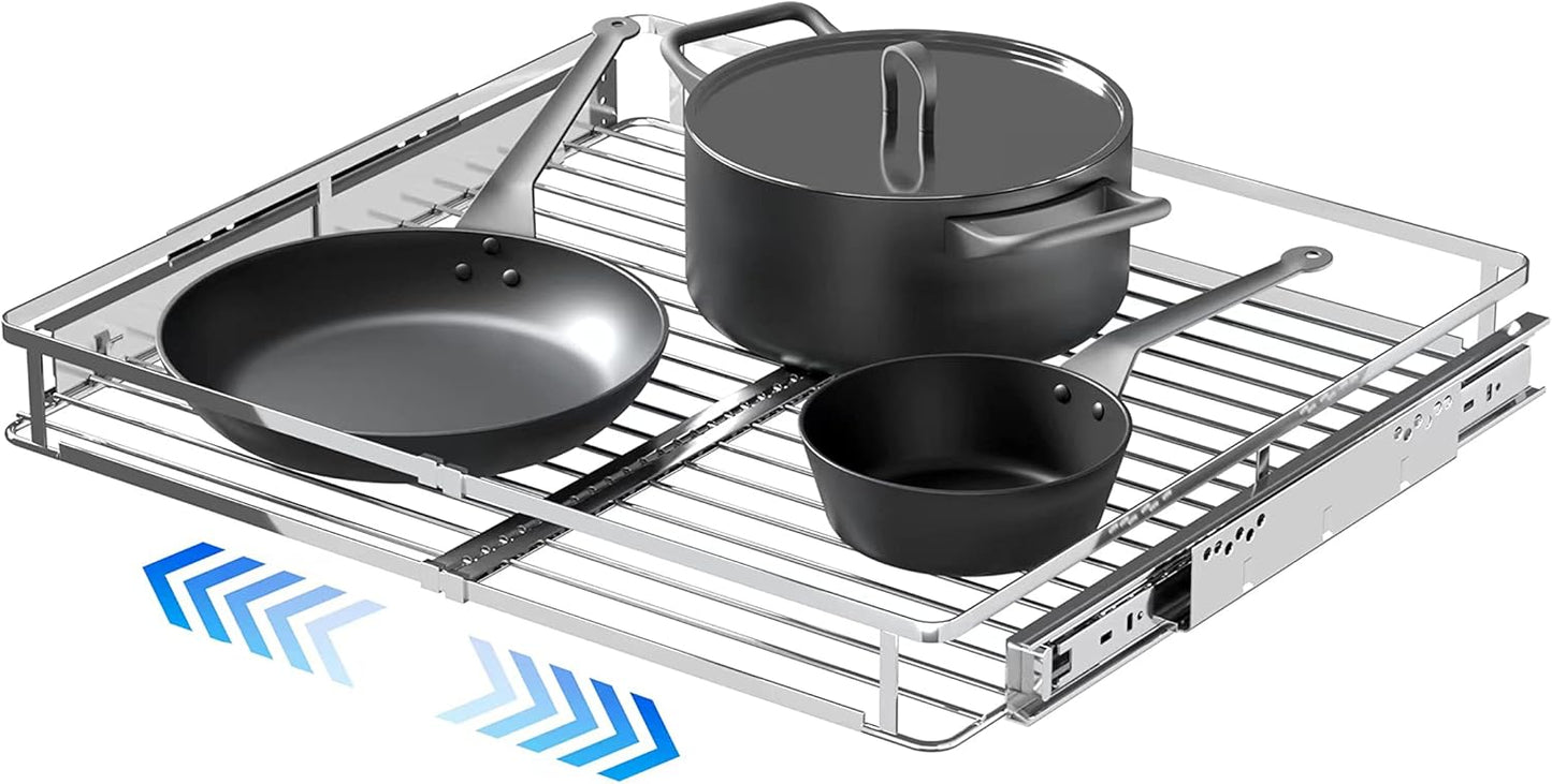 Expandable Pull Out Cabinet Organizer,17.1~28"W x 22.5"D Heavy Duty Slide Out Shelves Adjustable Height Cabinet Pull Out Shelves,Expandable Width Spice Rack Organizer for Kitchen Cabinet